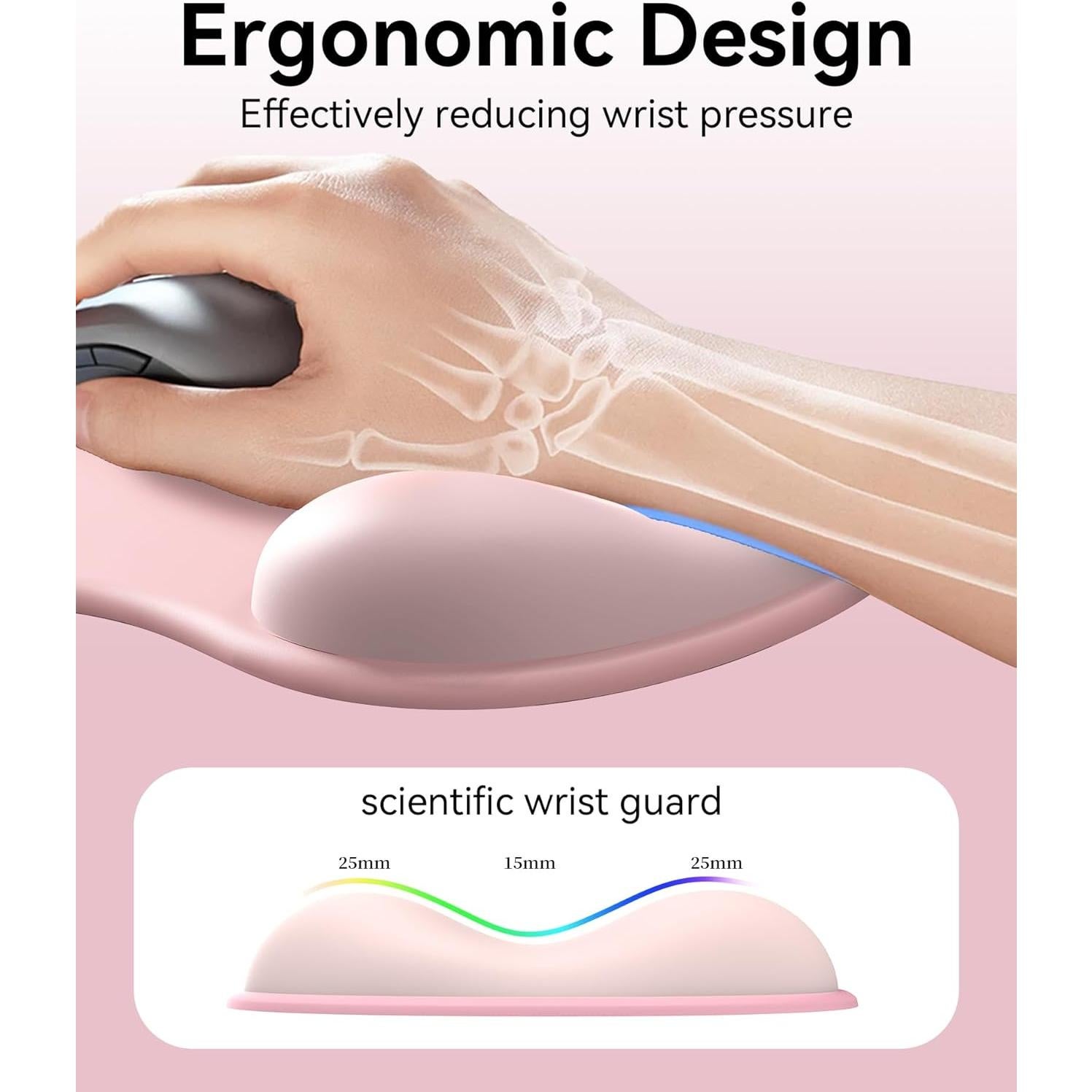 Almohadilla para Mouse Ergonómica eulps con Reposamuñecas Gel Rosa