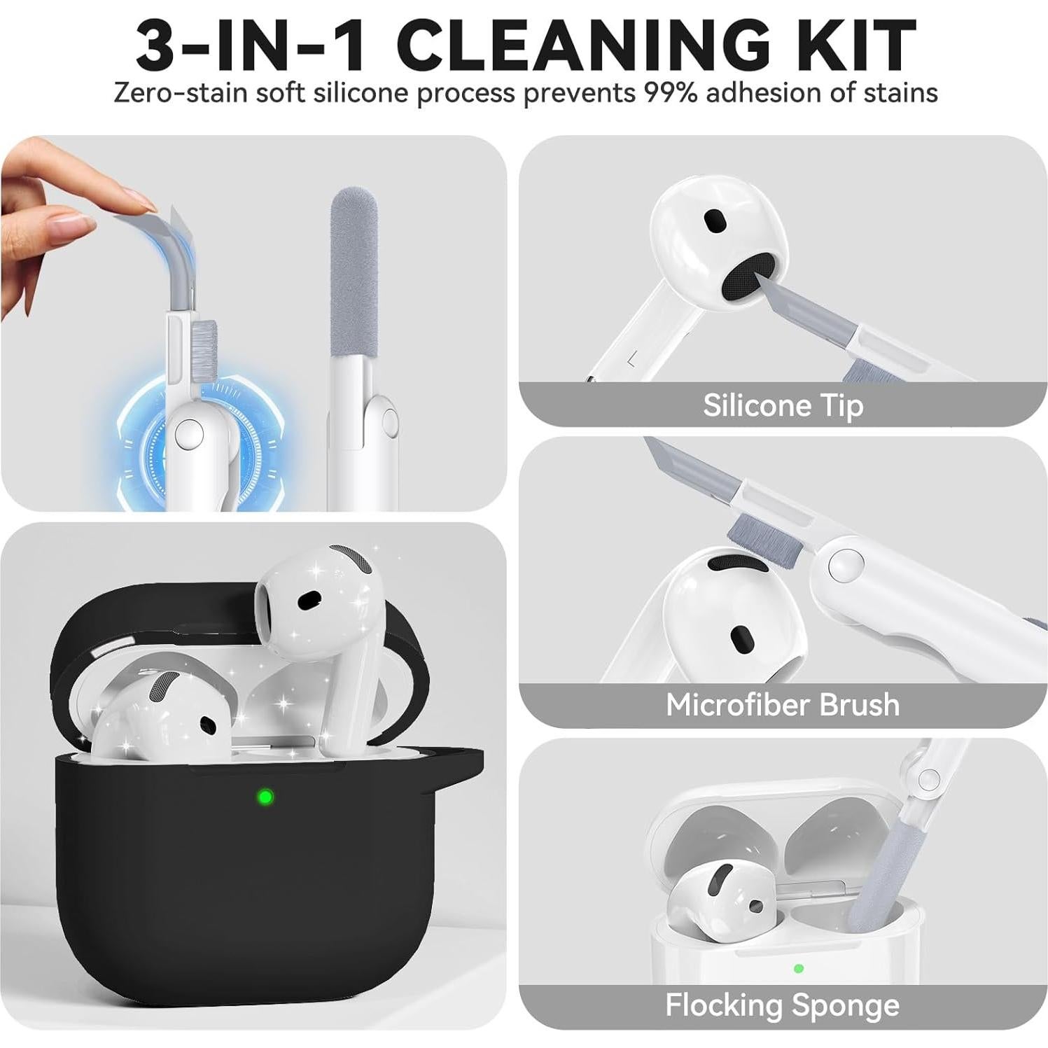 Funda Protectora Silicona para AirPods 4 TNSNK con Kit de Limpieza