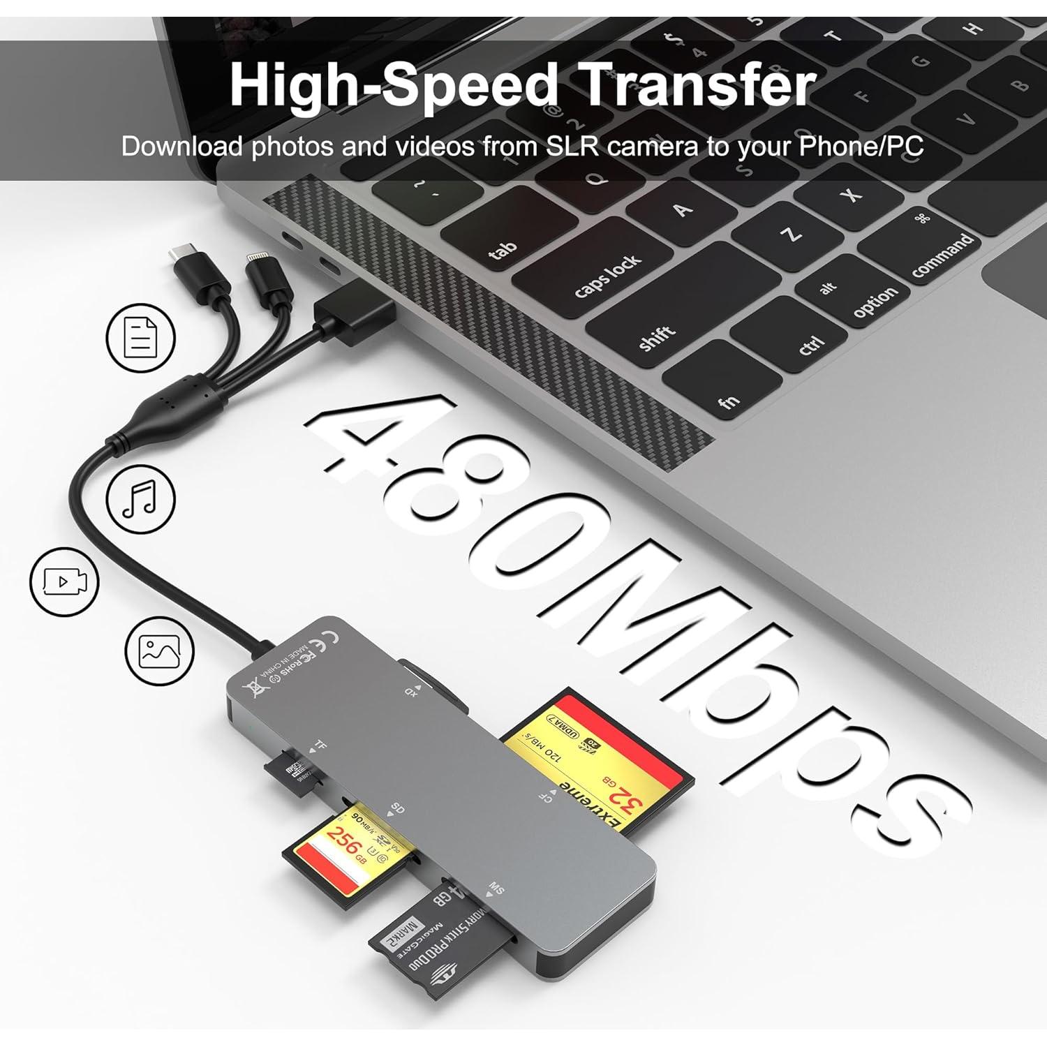 Lector de Tarjetas 5 en 1 Ardaddyn USB C Lightning OTG