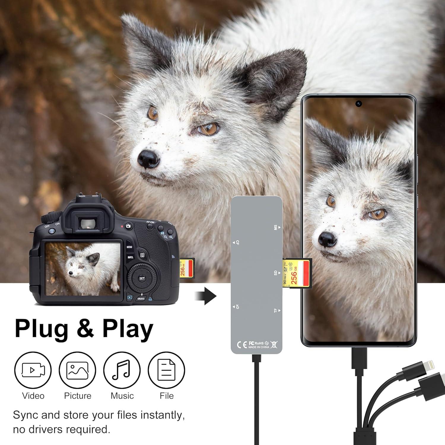 Lector de Tarjetas 5 en 1 Ardaddyn USB C Lightning OTG