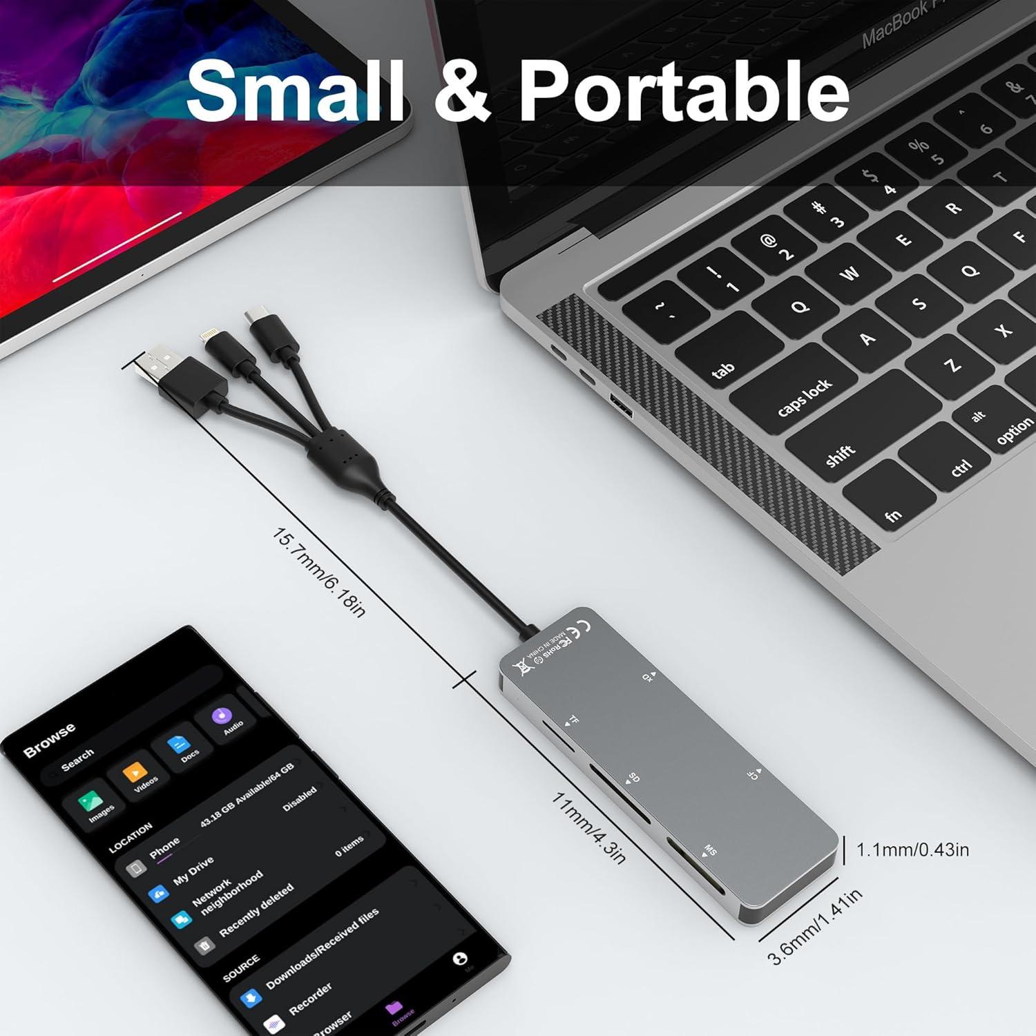 Lector de Tarjetas 5 en 1 Ardaddyn USB C Lightning OTG