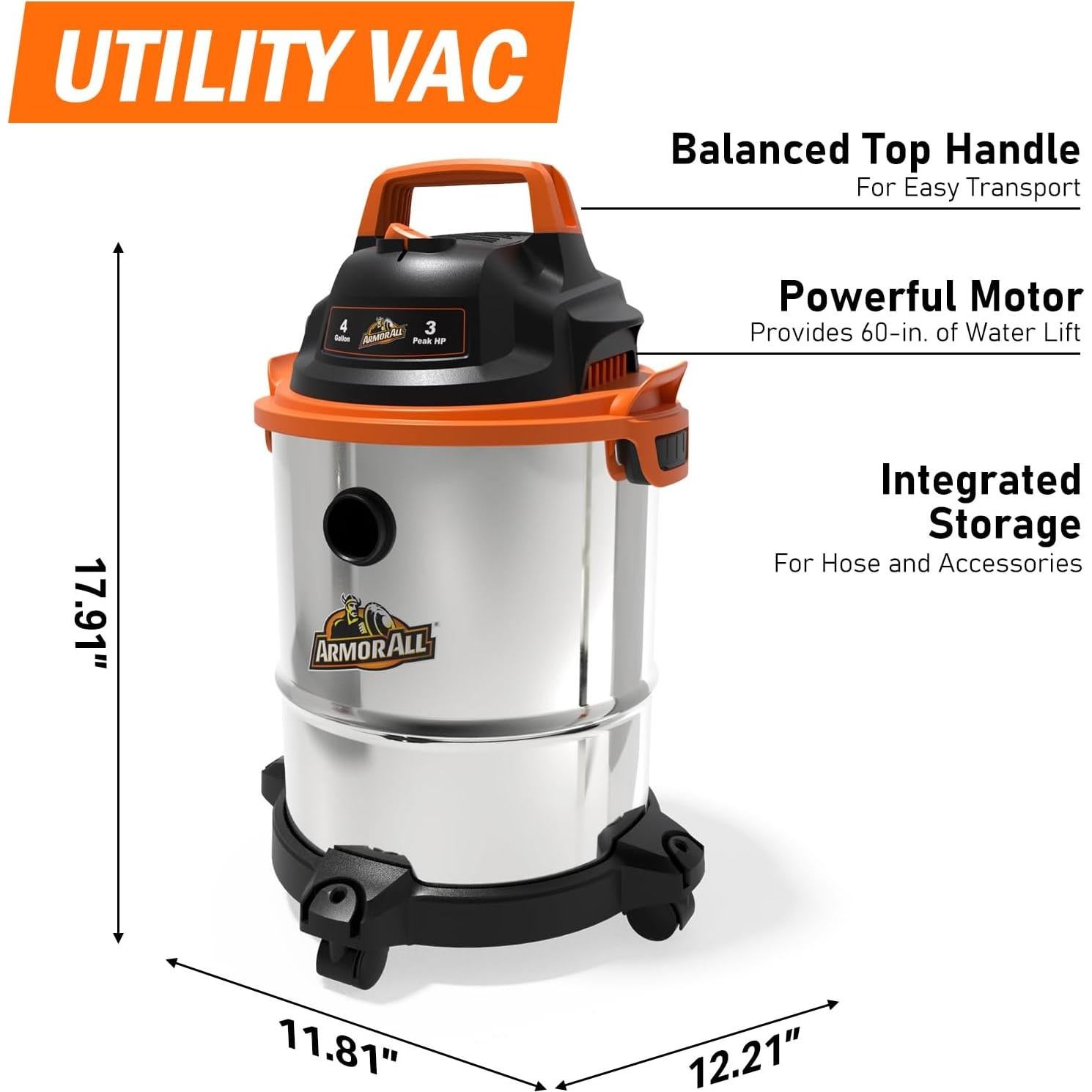 Aspiradora Húmeda/Seca Armor All VO408S 4 Galones 3 HP