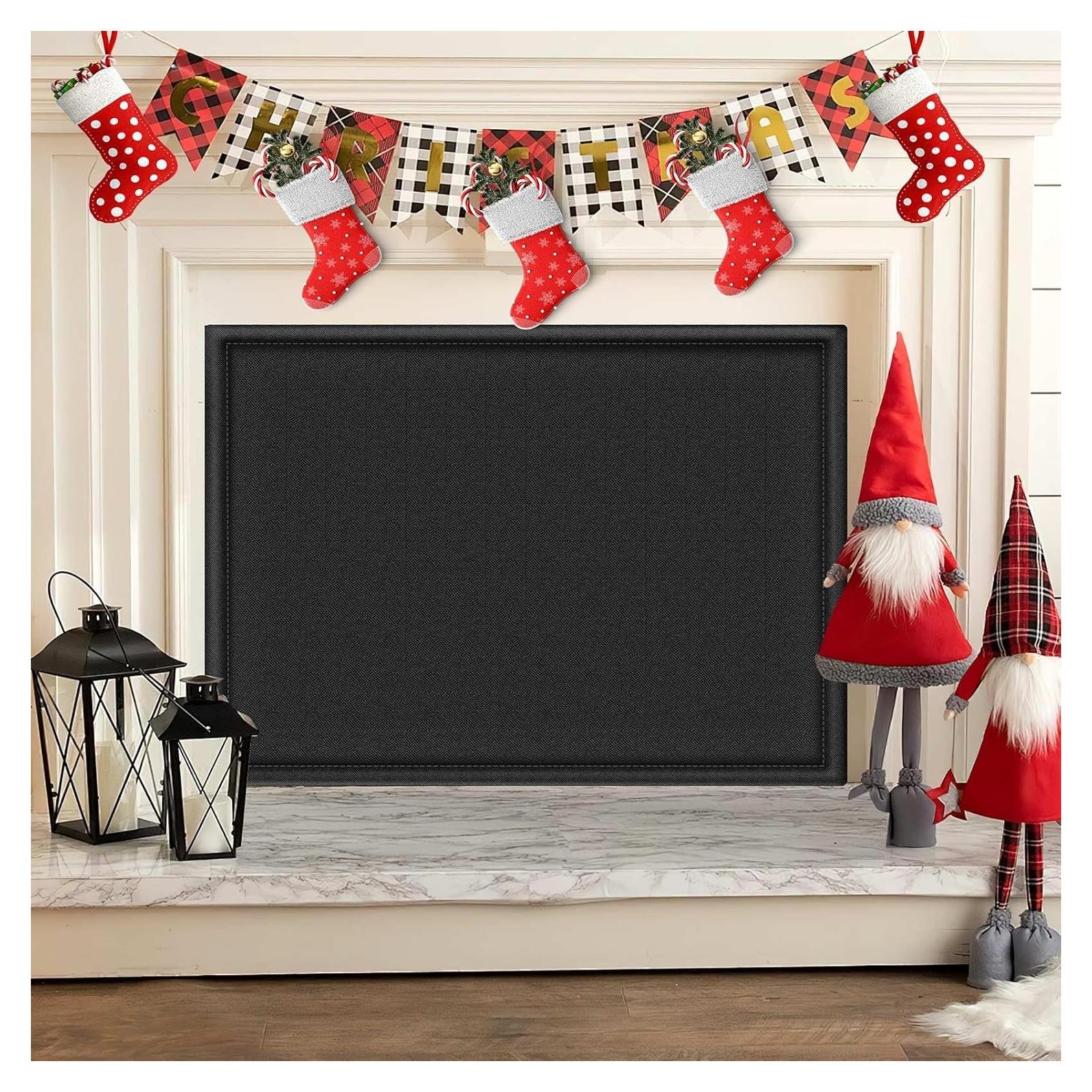 CADARA Fireplace Blocker Blanket Stops Heat Loss, Magnetic Fireplace Draft Stopper, Indoor Fire Place Draft Cover with Hook and Loop Tapes, Cold Air Blocker Save Energy, Black 33" W x 29" H