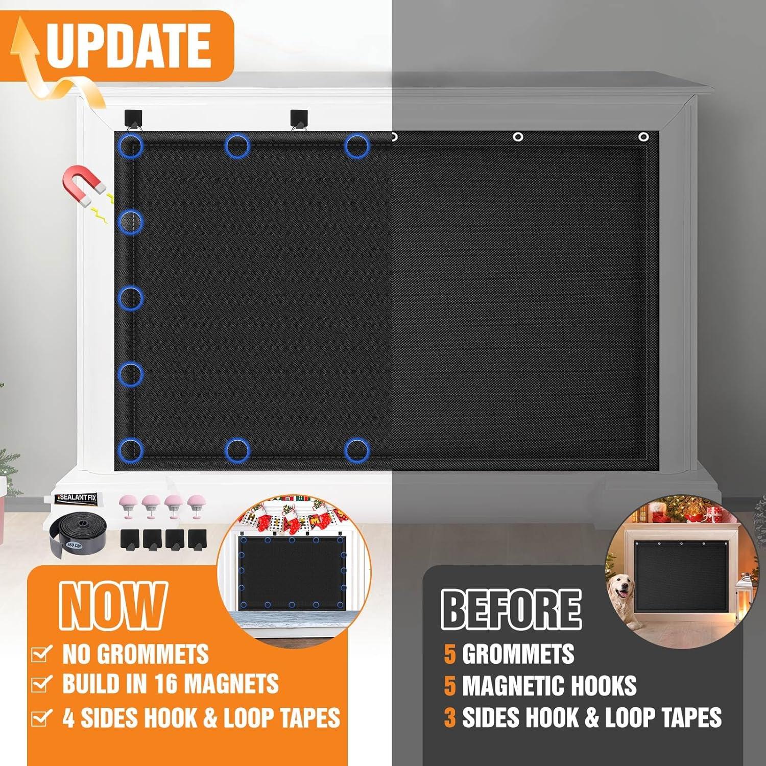 CADARA Fireplace Blocker Blanket Stops Heat Loss, Magnetic Fireplace Draft Stopper, Indoor Fire Place Draft Cover with Hook and Loop Tapes, Cold Air Blocker Save Energy, Black 33" W x 29" H