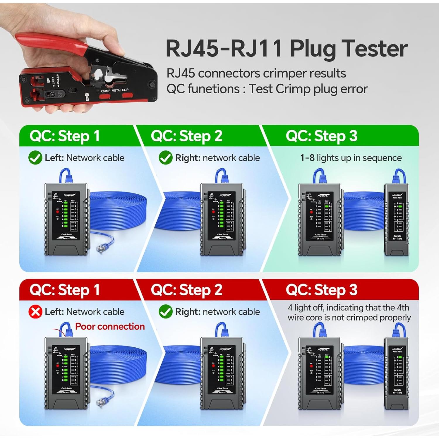 Kit de Crimpado y Probador de Cable Noyafa 468YS - Ethernet RJ45