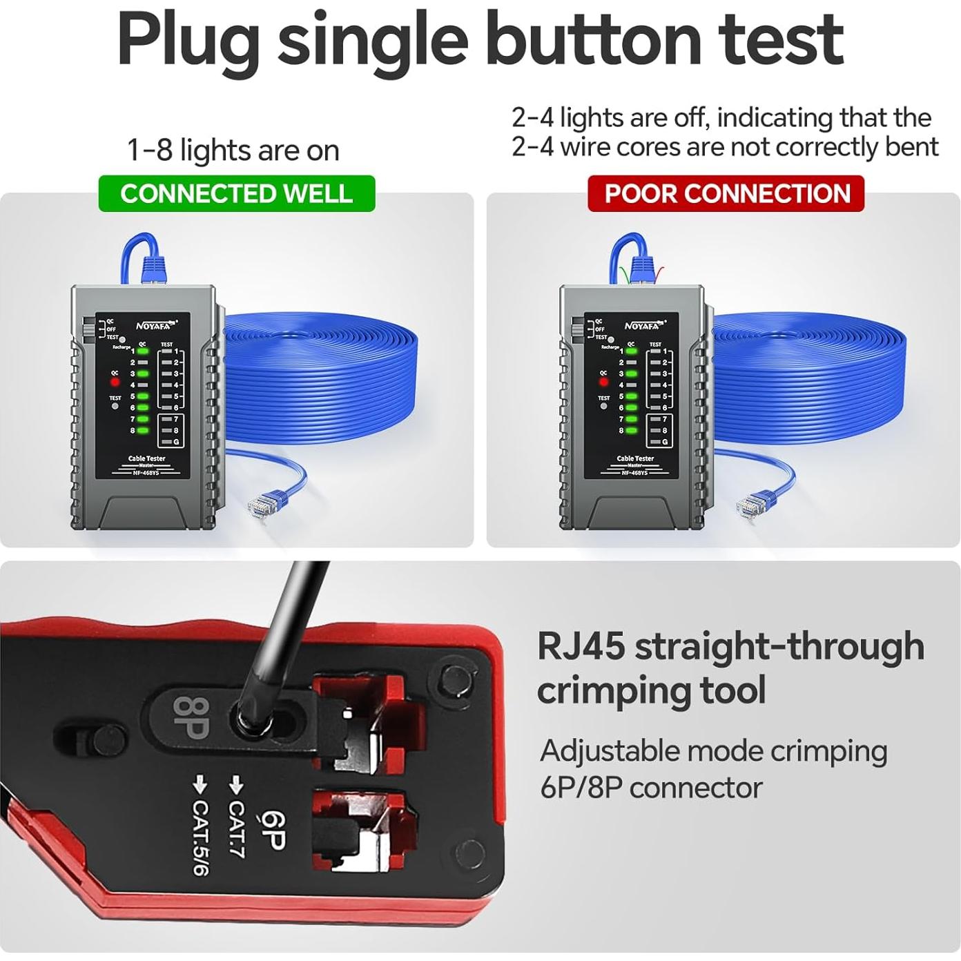Kit de Crimpado y Probador de Cable Noyafa 468YS - Ethernet RJ45