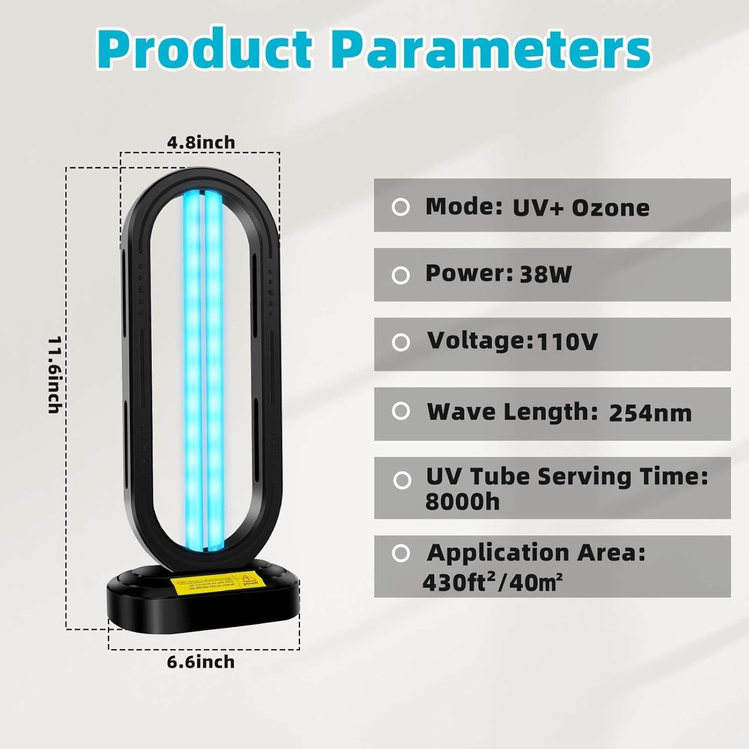 Desinfectante de Luz UV Feefir Portátil con Control Remoto 38W