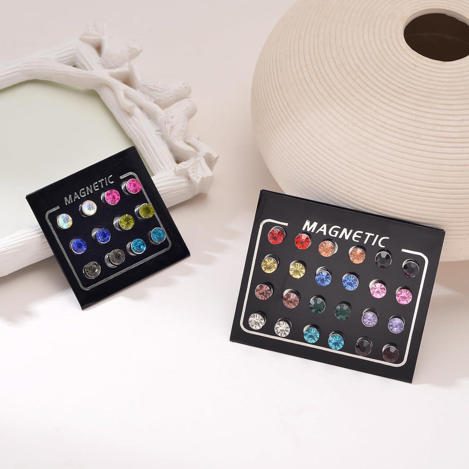 Pendientes Magnéticos Falsos Tornito 18 Pares CZ 4mm 6mm
