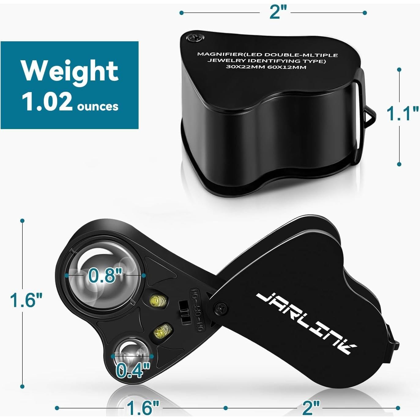 Lupa Joyera JARLINK 30x 60x con Luz LED Plegable Negra