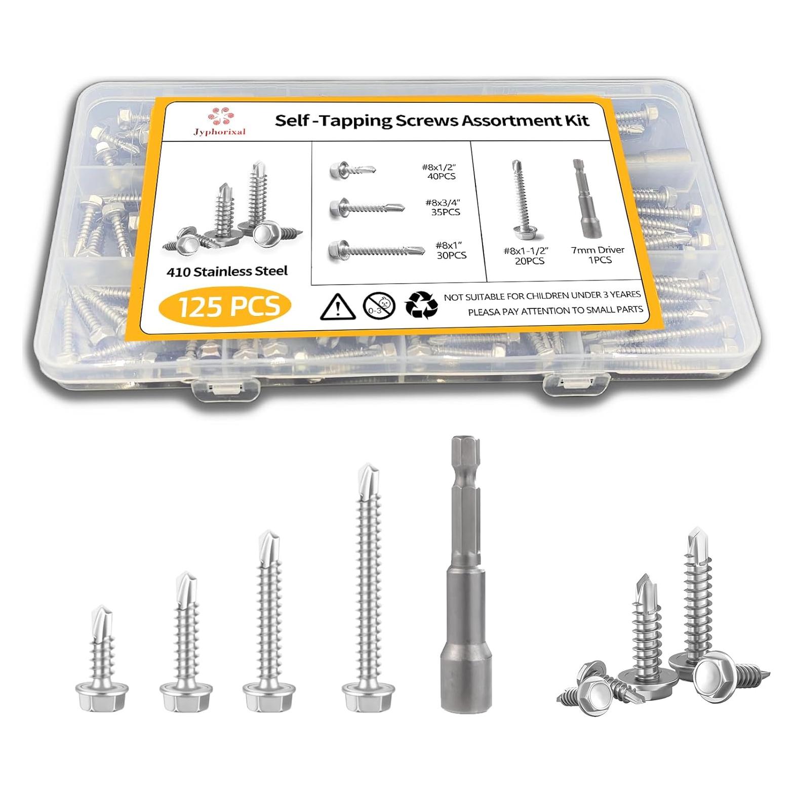 Tornillos Autoperforantes Acero Inoxidable 410 Kit 125 Piezas