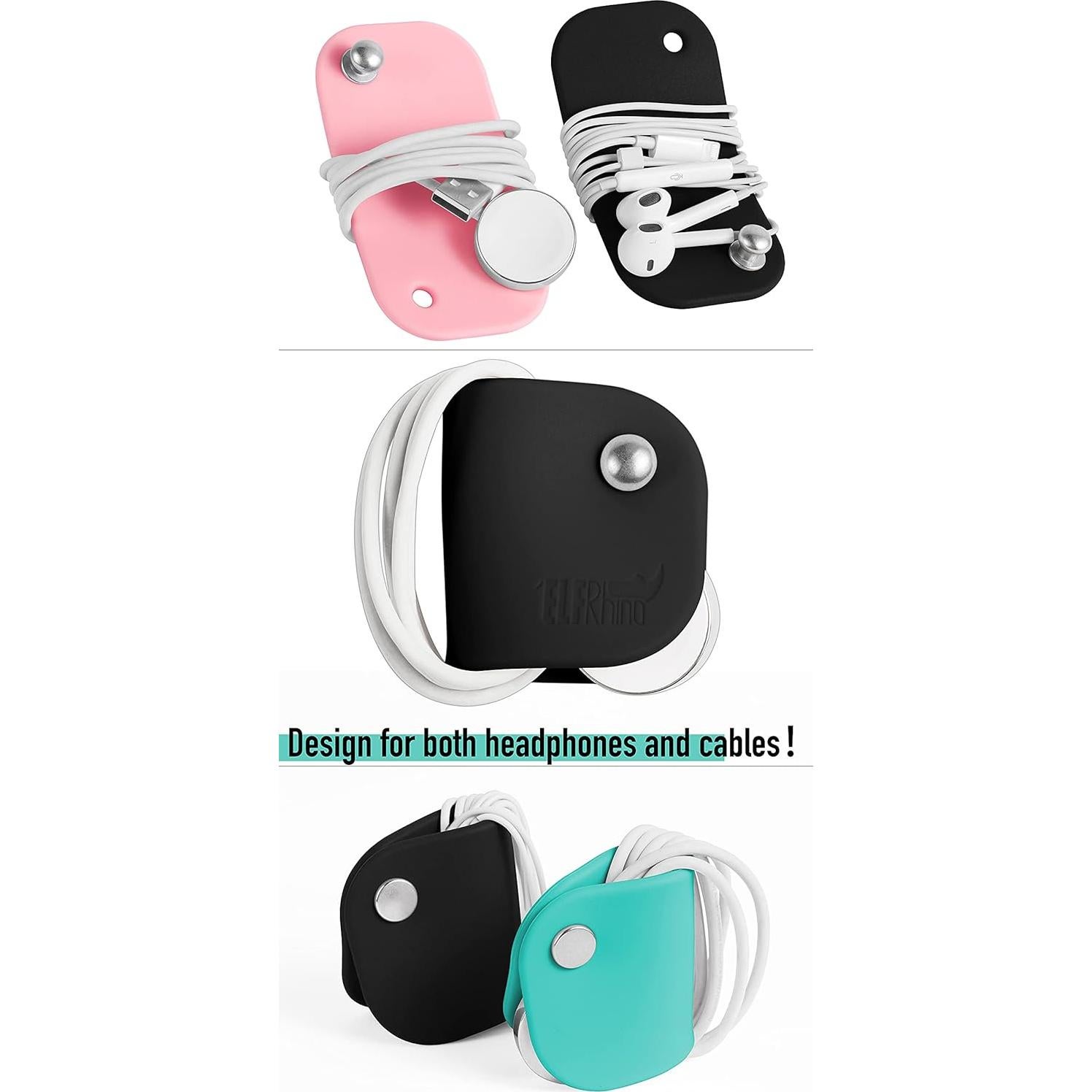 Organizador de Cables ELFRhino Enrollador de Auriculares Negro/Blanco