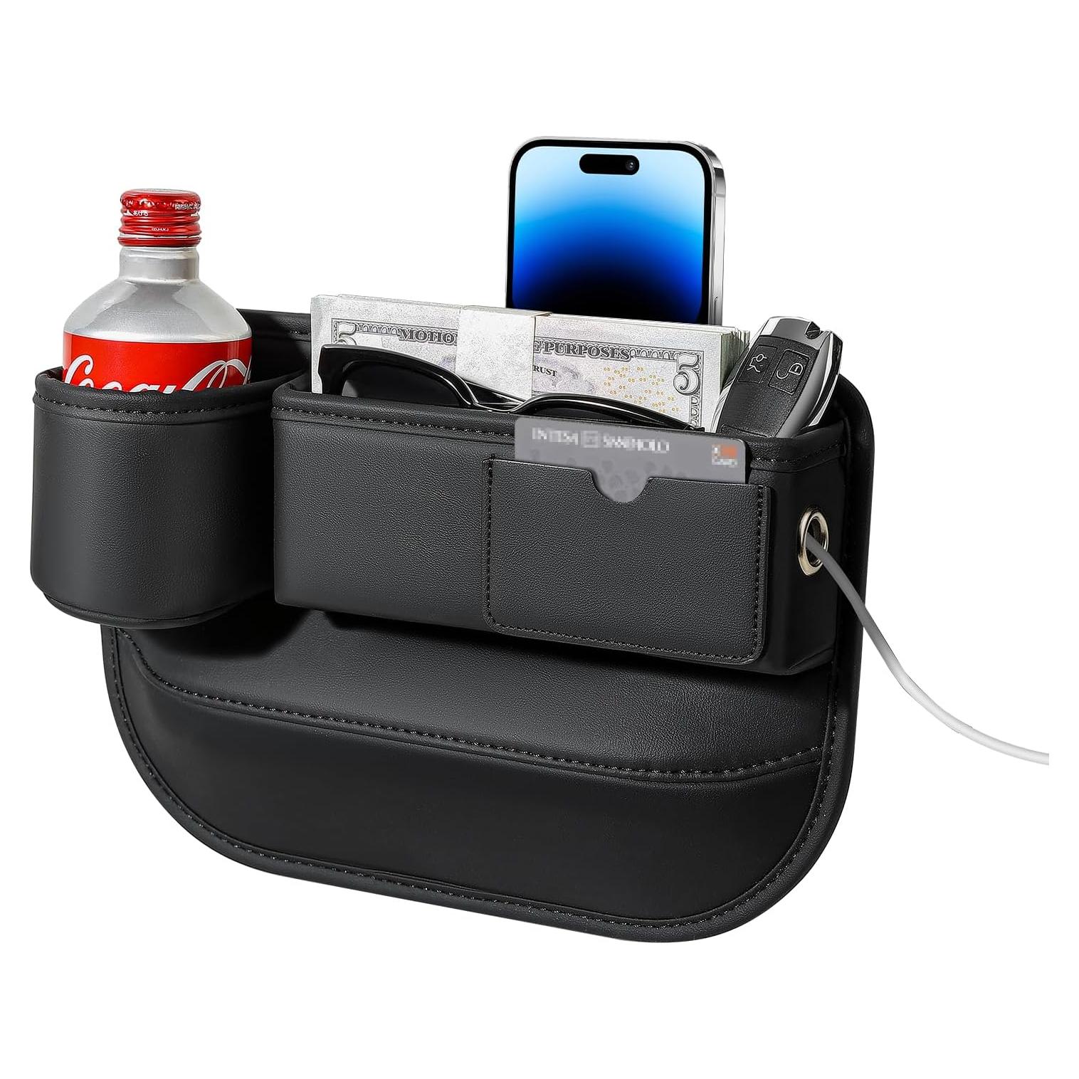 Organizador de Espacio entre Asientos Pcnjozx de Cuero Negro
