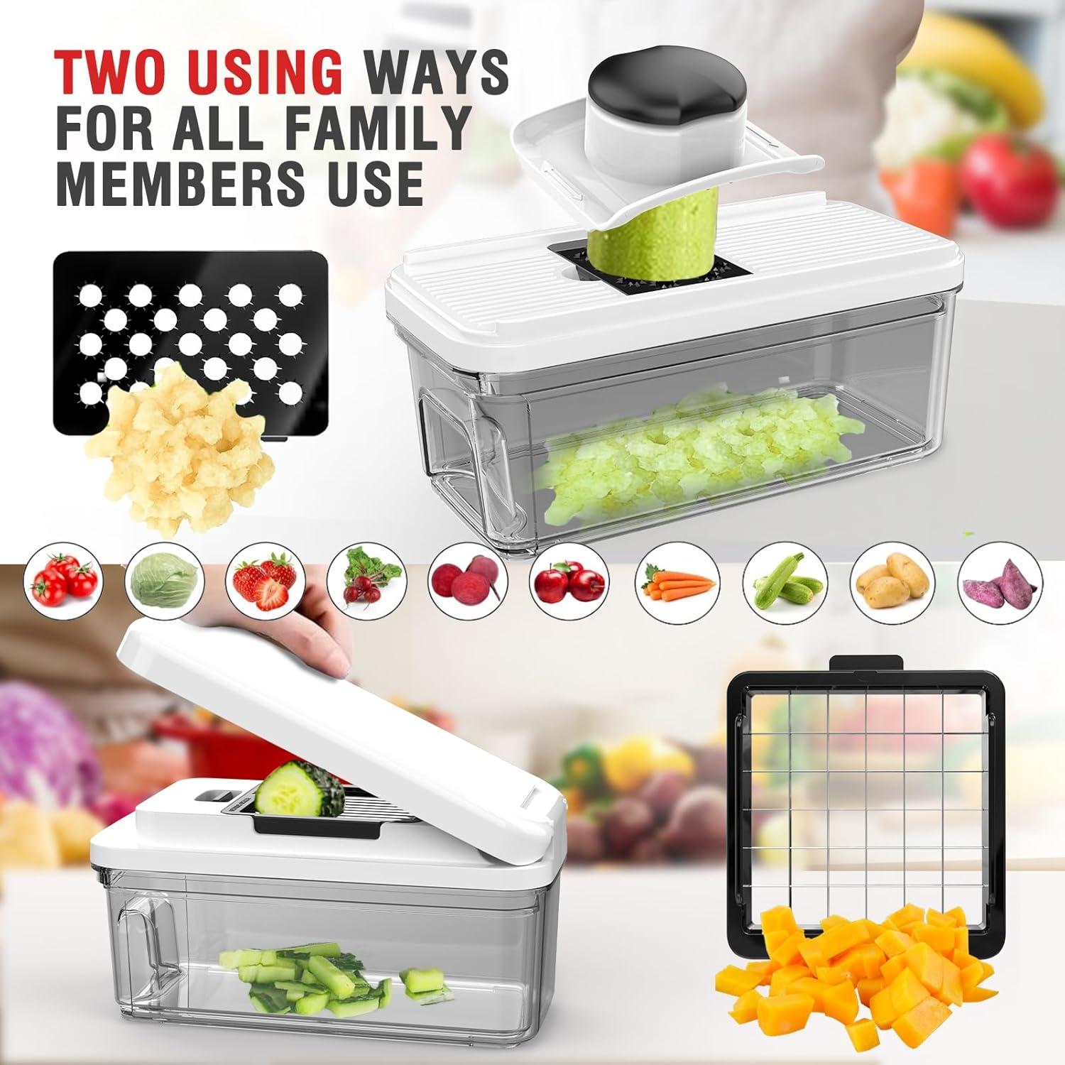 Cortador de Verduras 10 en 1 CrazyQueen con 7 Cuchillas y Contenedor 2L