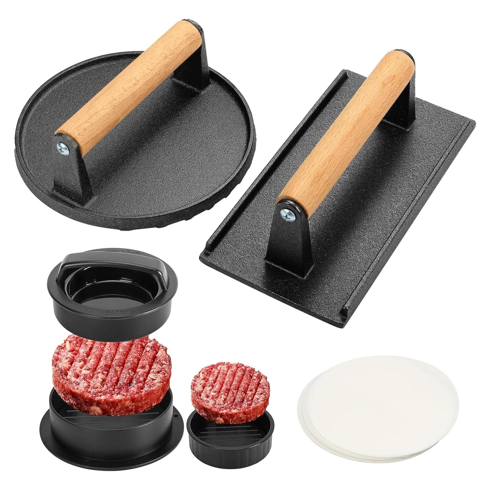 Kit de Prensa para Hamburguesas Fervidus 3 Piezas Hierro Fundido