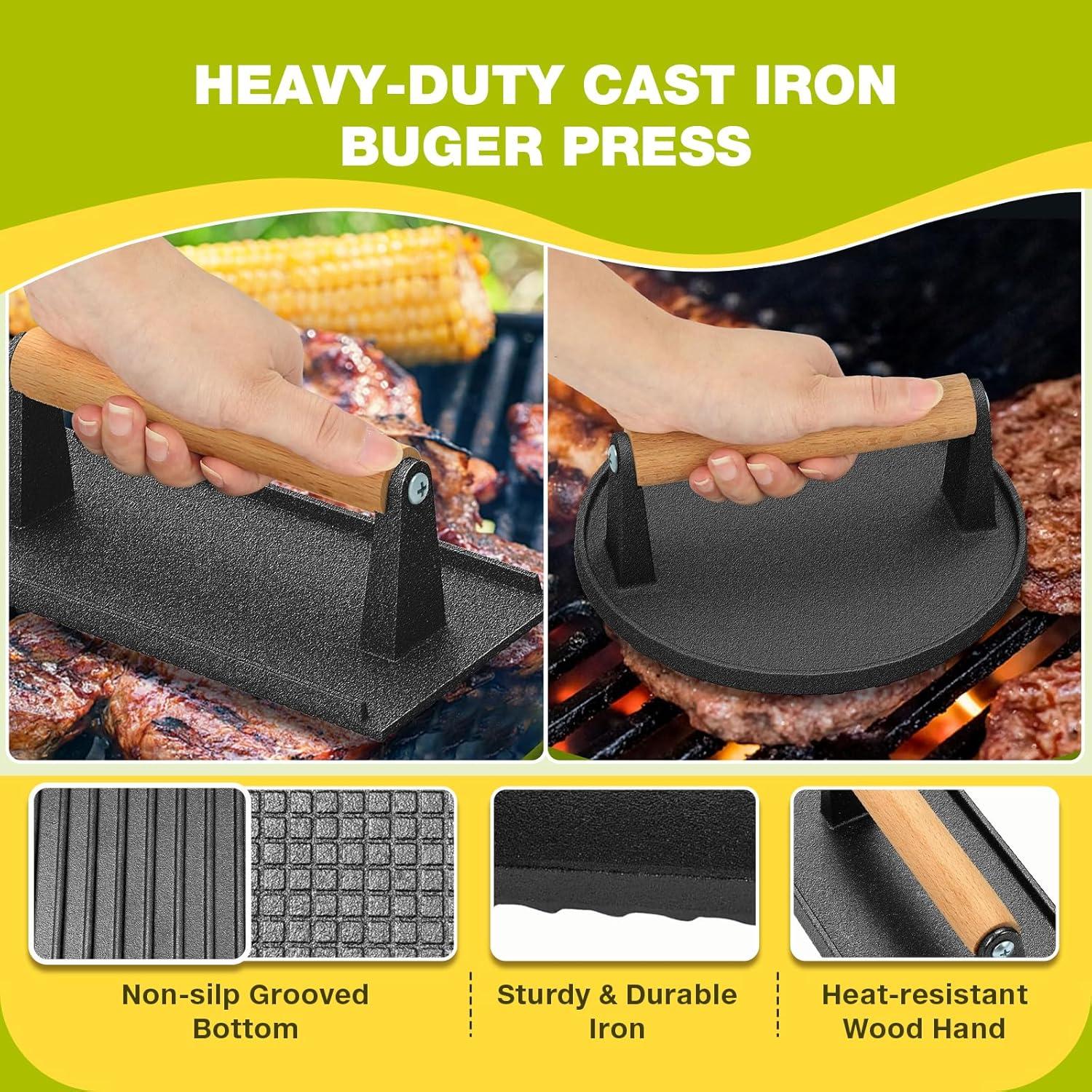 Kit de Prensa para Hamburguesas Fervidus 3 Piezas Hierro Fundido