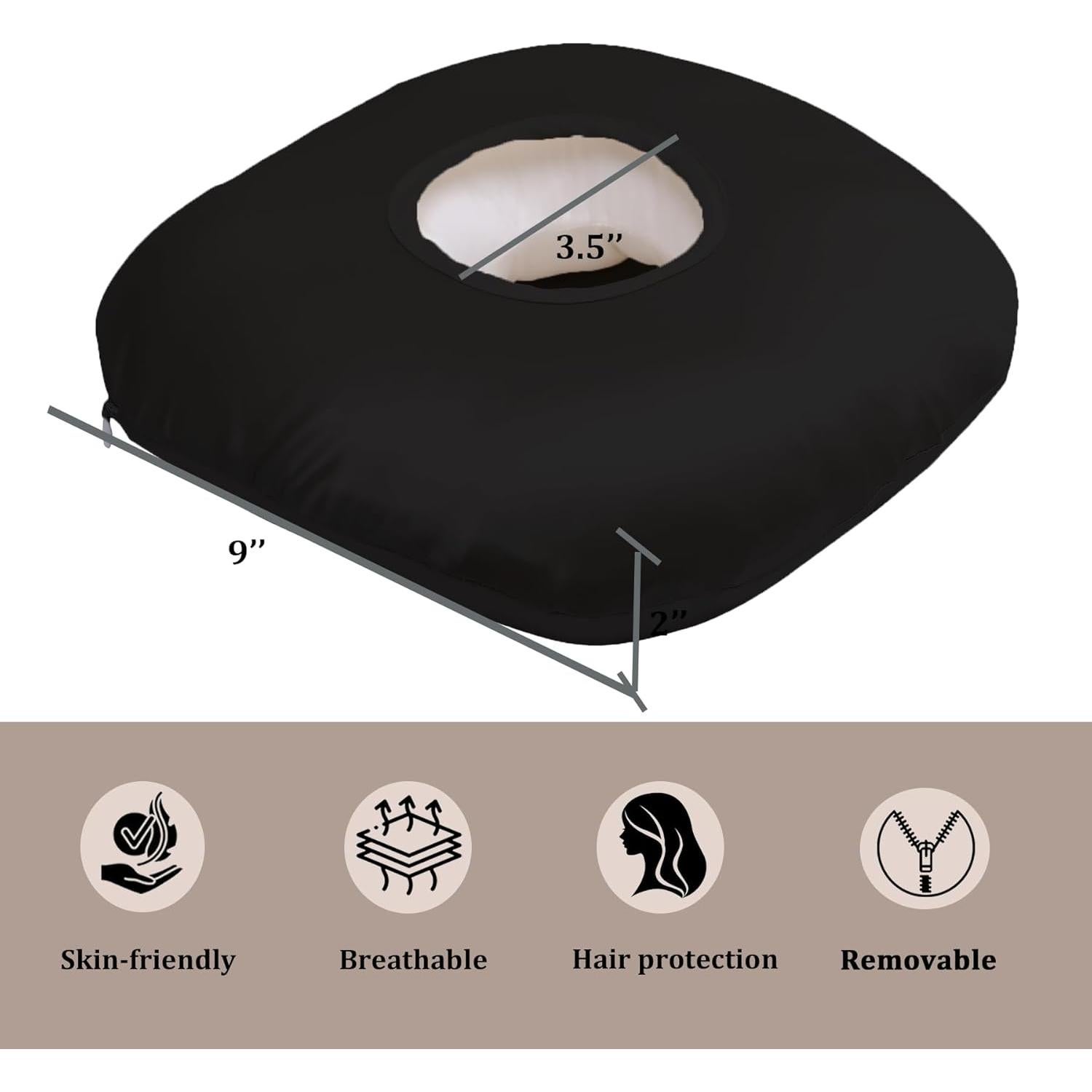 Almohada para Orejas Wuronsa en Seda Negra - Alivio Dolor y Sueño