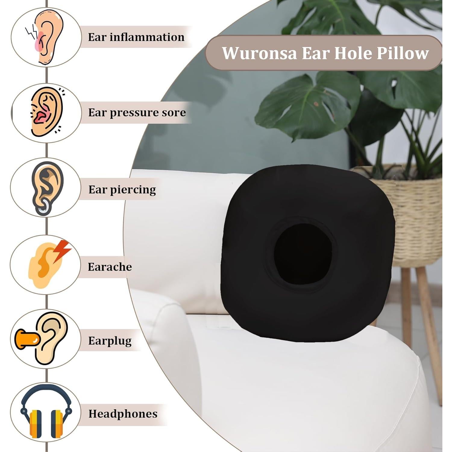 Almohada para Orejas Wuronsa en Seda Negra - Alivio Dolor y Sueño