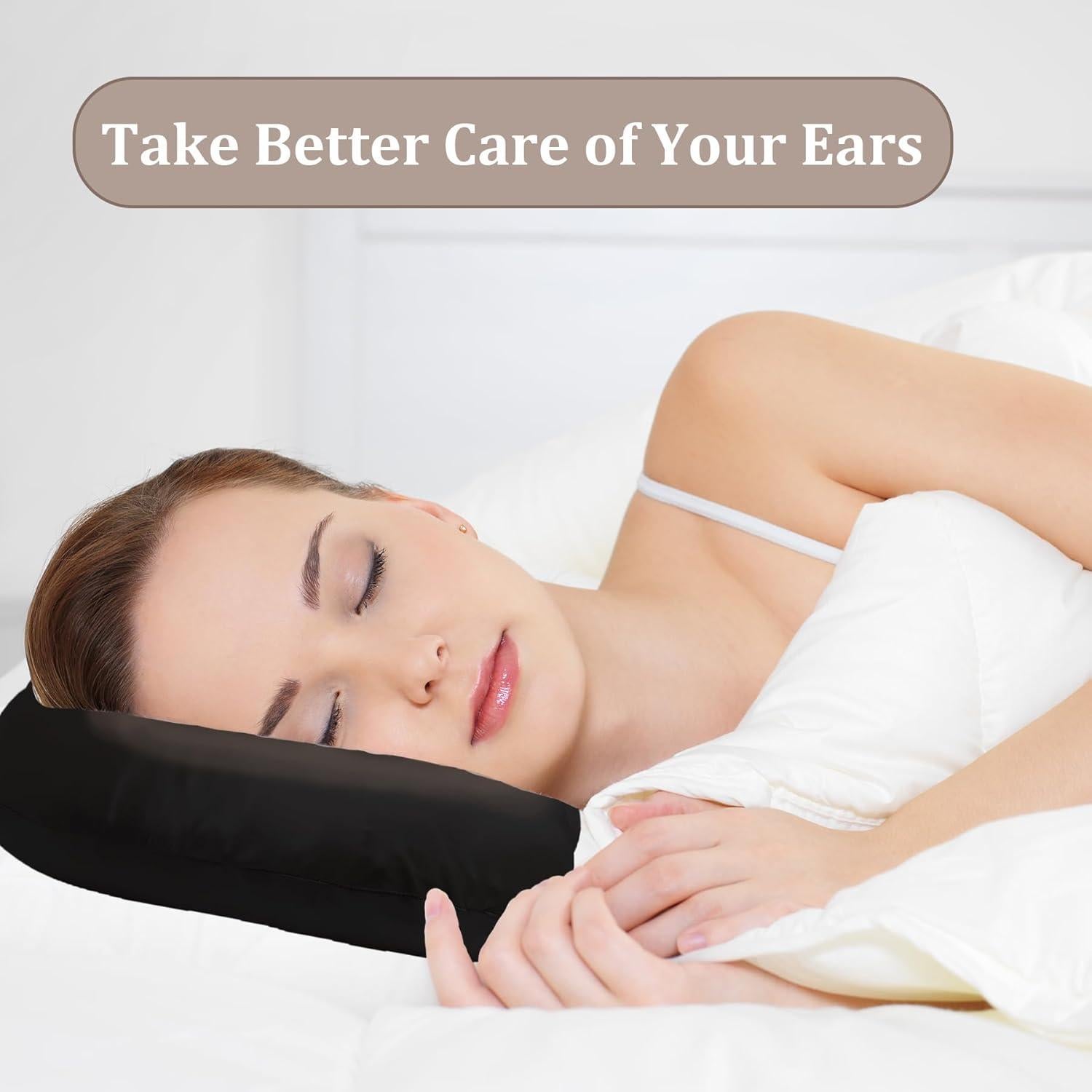 Almohada para Orejas Wuronsa en Seda Negra - Alivio Dolor y Sueño