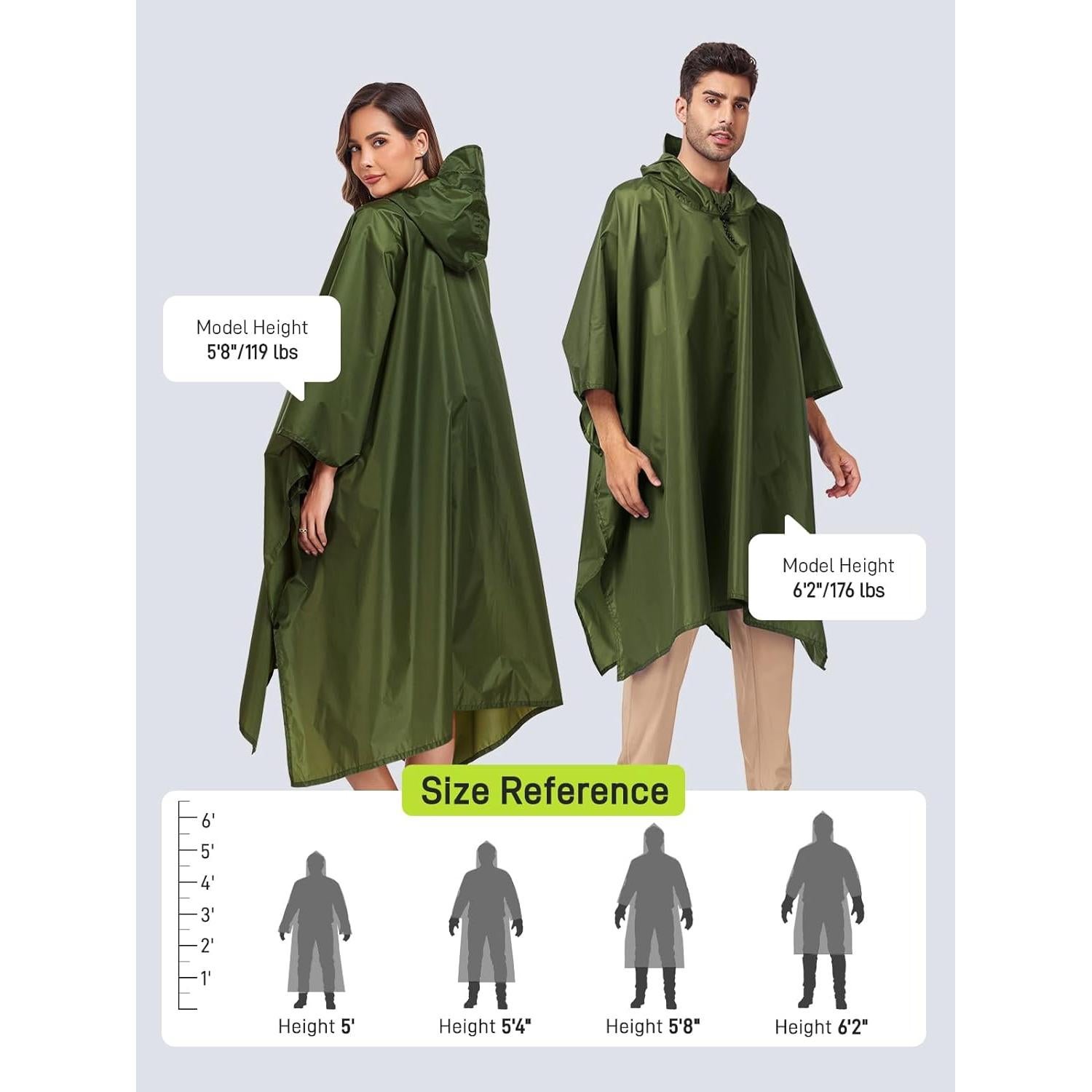 Poncho de Lluvia Impermeable SaphiRose Verde Ejército Talla Única