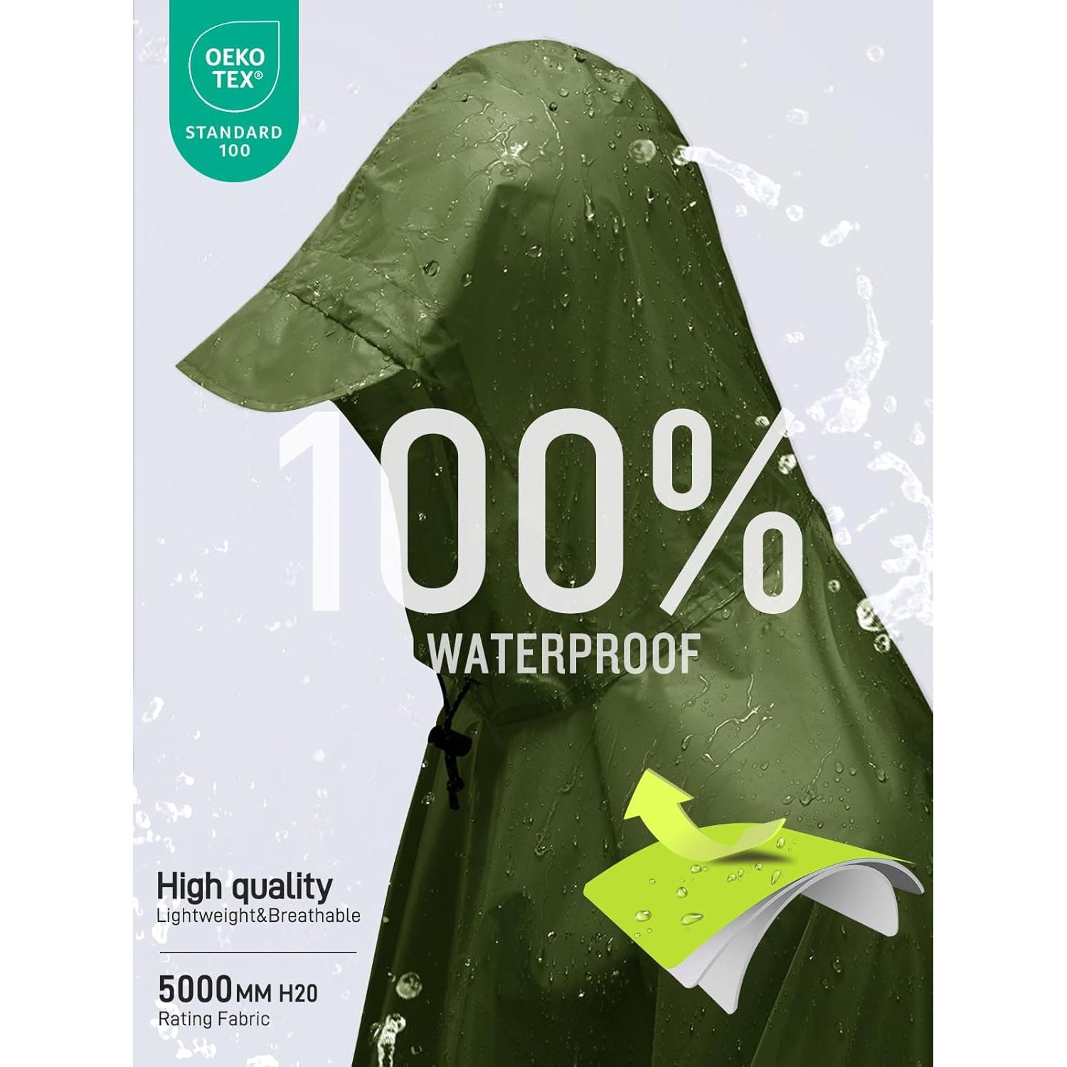 Poncho de Lluvia Impermeable SaphiRose Verde Ejército Talla Única