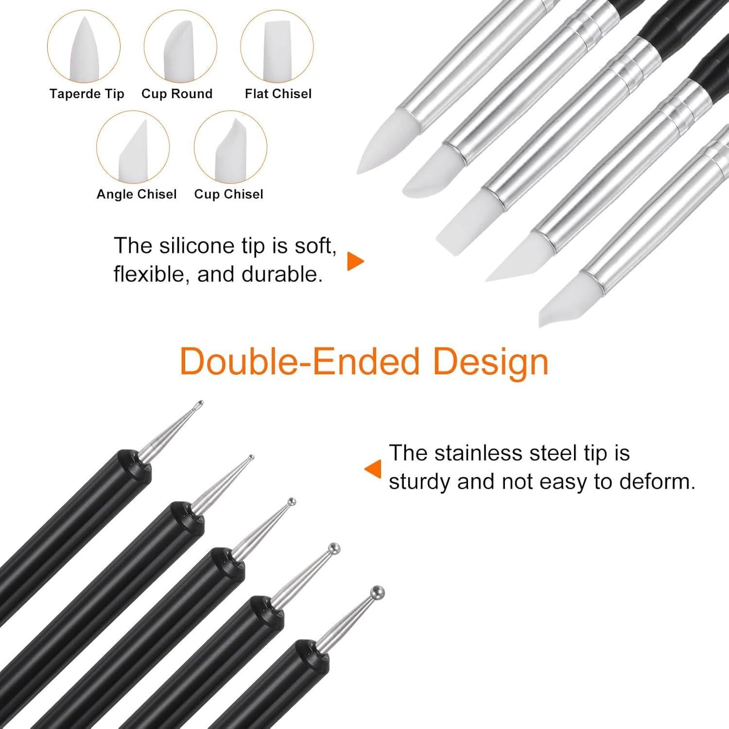 Set de 5 Herramientas de Esculpir en Arcilla HARFINGTON - Silicona y Acero Inoxidable