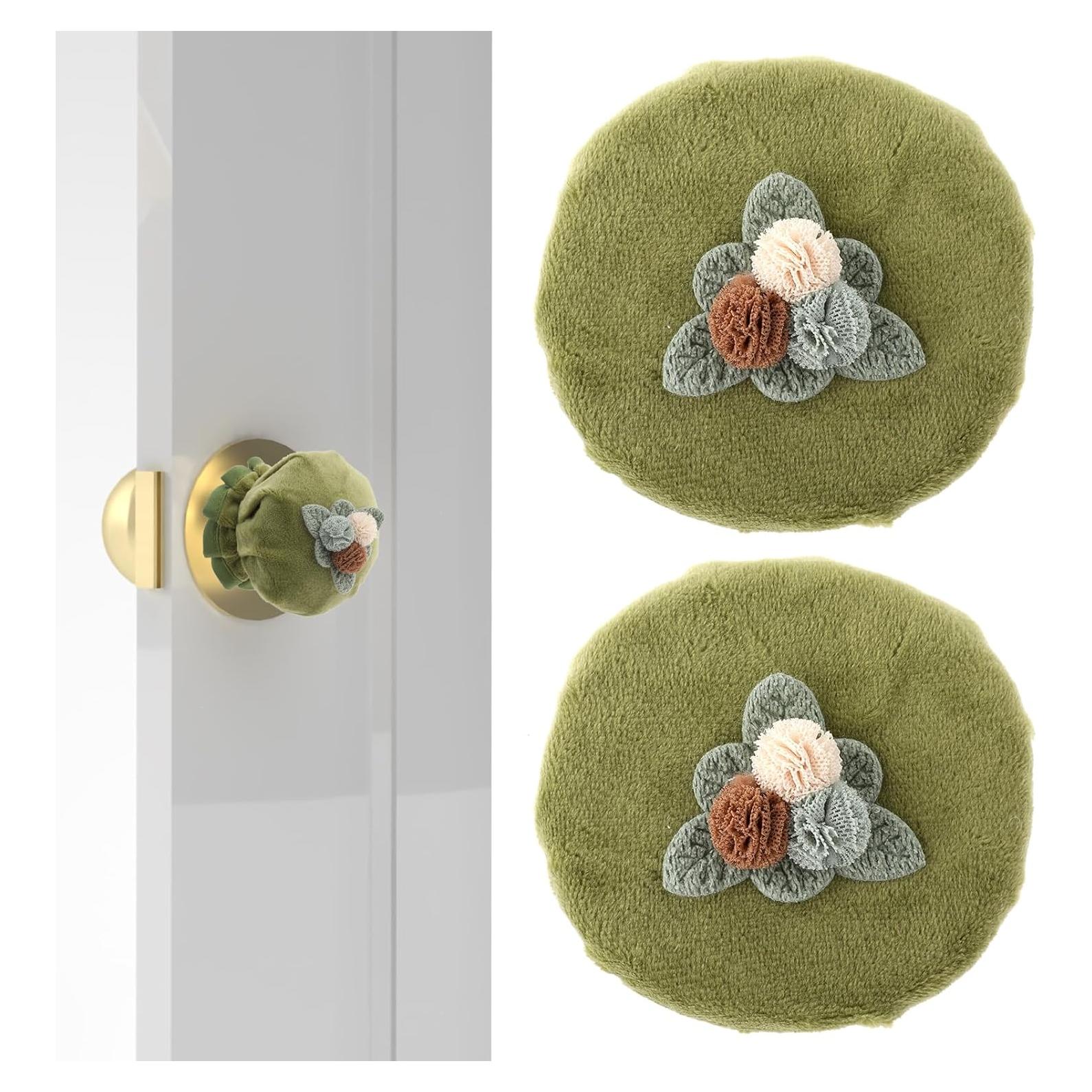 Cubiertas de Pomo de Puerta TIESOME 2 Pcs Flor Verde Lavables