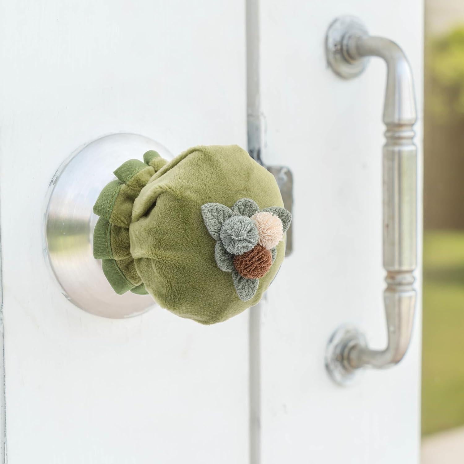 Cubiertas de Pomo de Puerta TIESOME 2 Pcs Flor Verde Lavables