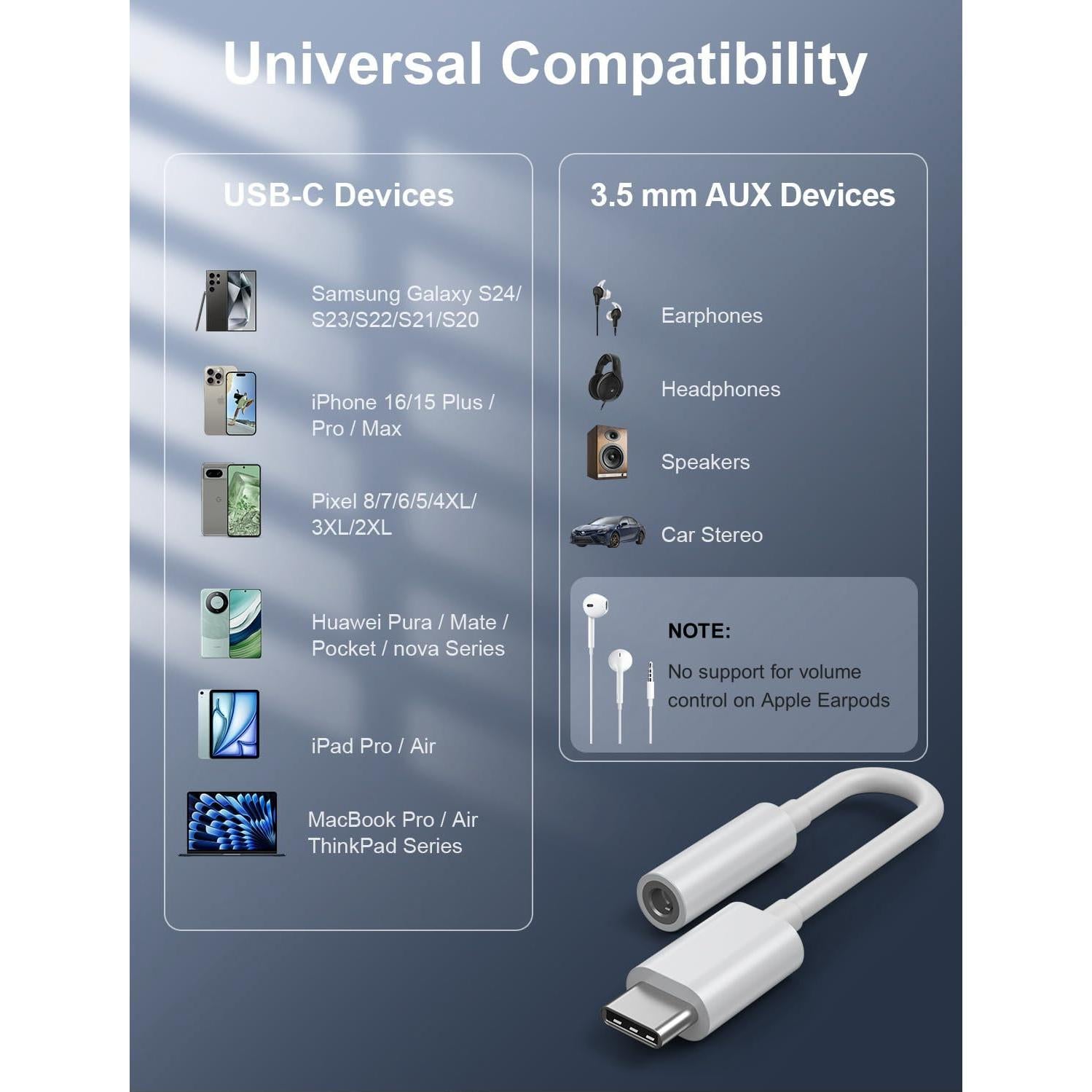 Adaptador de Auriculares USB-C a 3.5mm - Paquete de 2 - Phoie