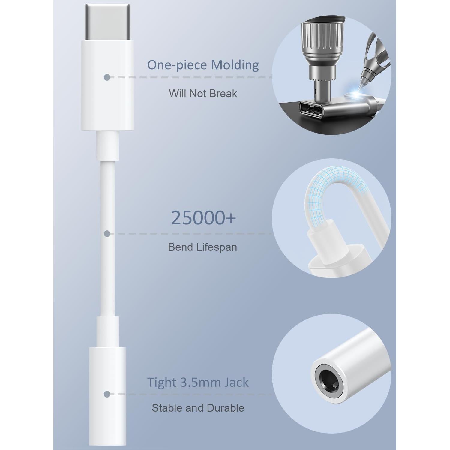 Adaptador de Auriculares USB-C a 3.5mm - Paquete de 2 - Phoie