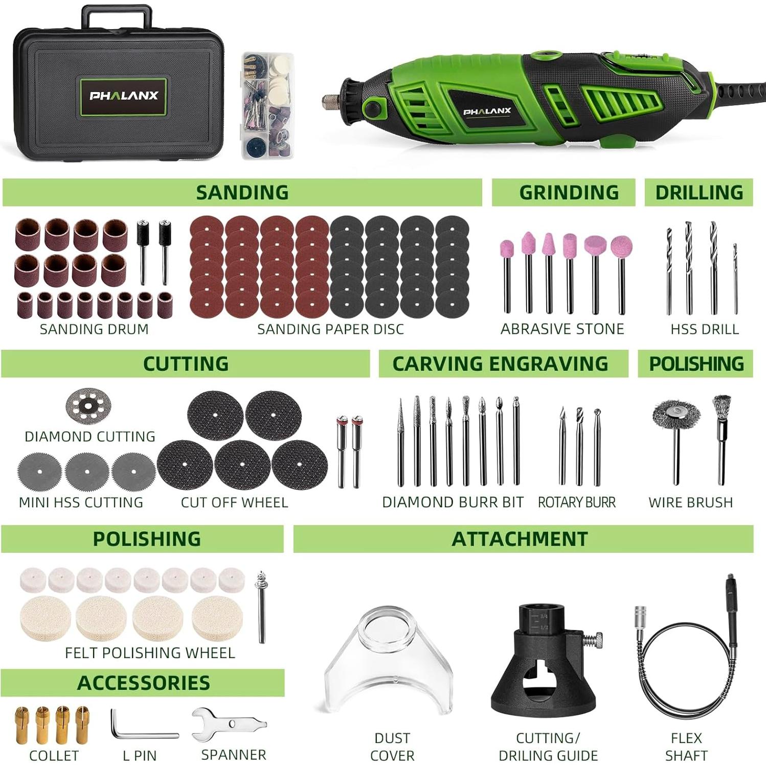 Kit de Herramienta Rotativa PHALANX 180W 139 Accesorios