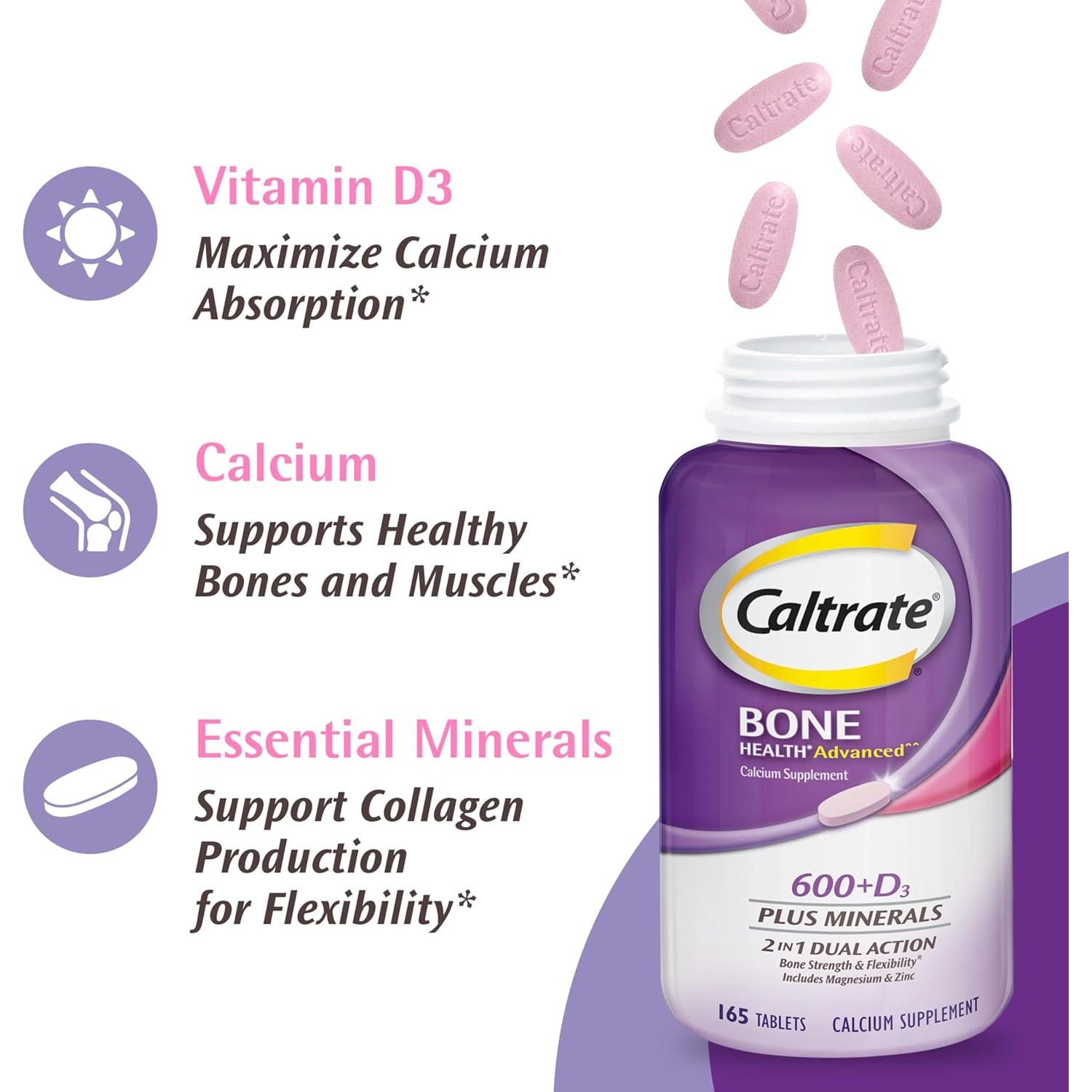 Caltrate 600 Plus D3 Minerales Suplemento Calcio 165 Tabletas