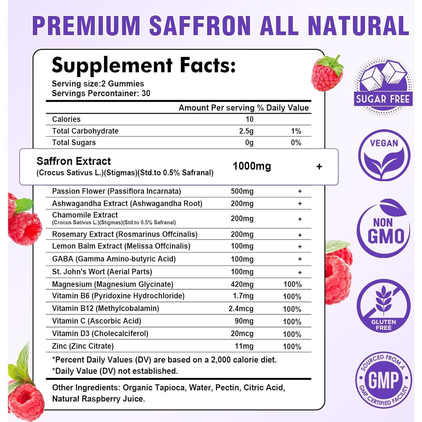 Gomitas de Azafrán Sijigood 60 Unidades Sin Azúcar Sabor Frambuesa