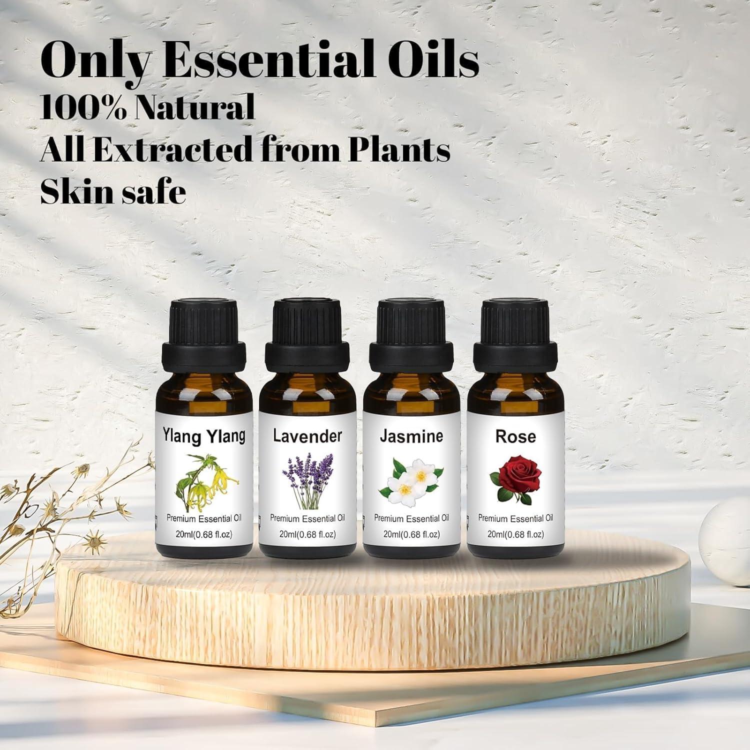 Set de Aceites Esenciales Puros BISIRBAT 20ml x4 - Ylang Ylang, Lavanda, Jazmín, Rosa