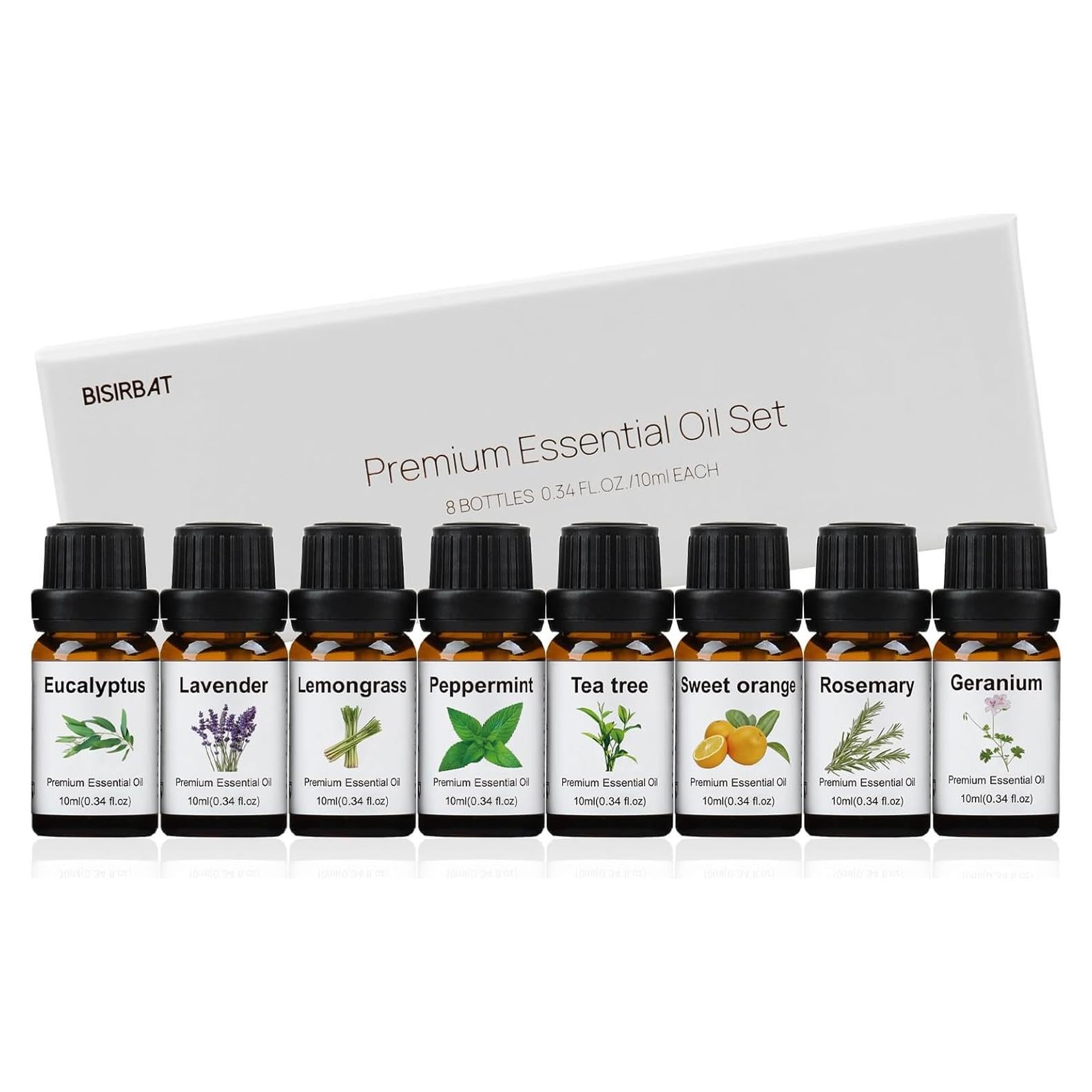 Juego de 8 Aceites Esenciales Puros BISIRBAT 10ml para Difusor