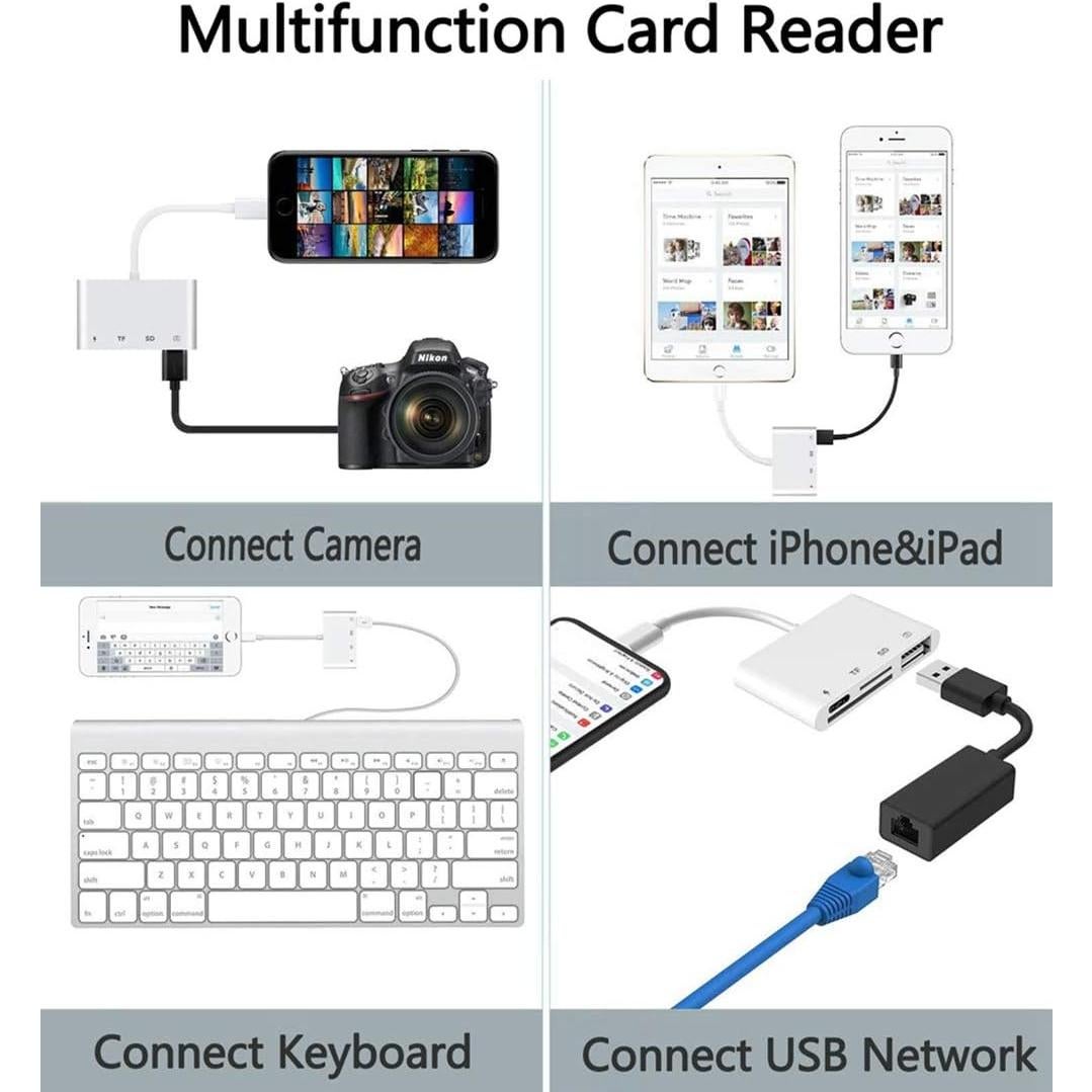 Adaptador SD Lightning Rosyclo 4 en 1 para iPhone/iPad
