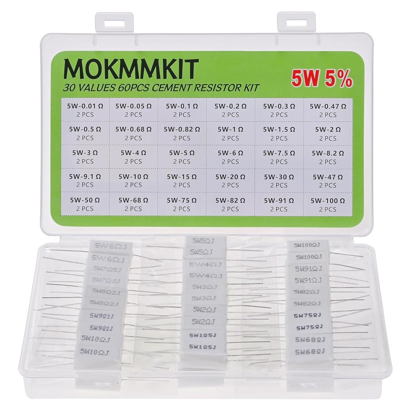 Kit de Resistores de Cemento Cerámico MOKMMKIT 5W 60 Piezas