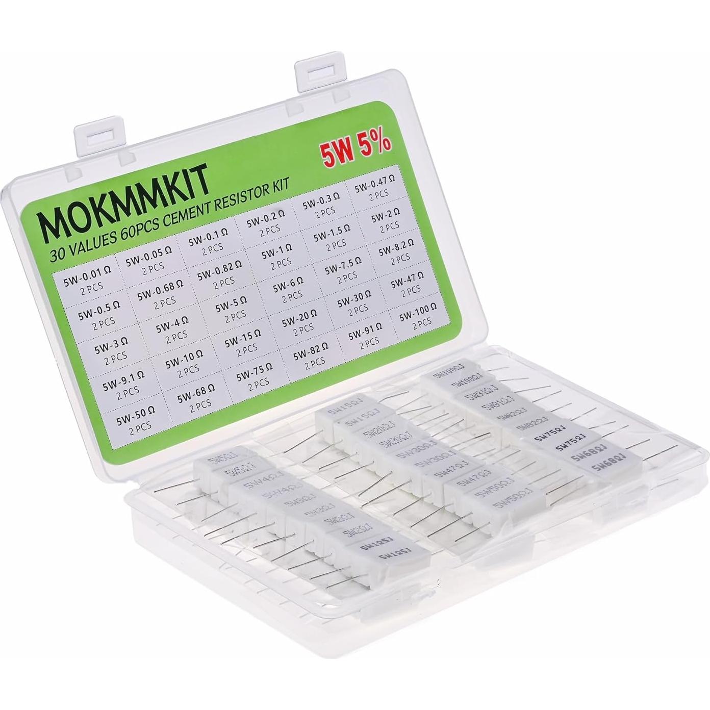 Kit de Resistores de Cemento Cerámico MOKMMKIT 5W 60 Piezas