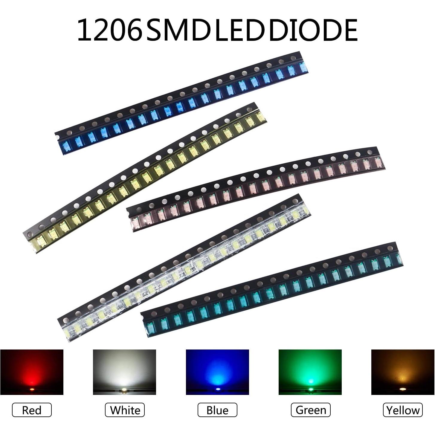 Kit de 200 Luces LED Diodo SMD 1206 Coliao 5 Colores