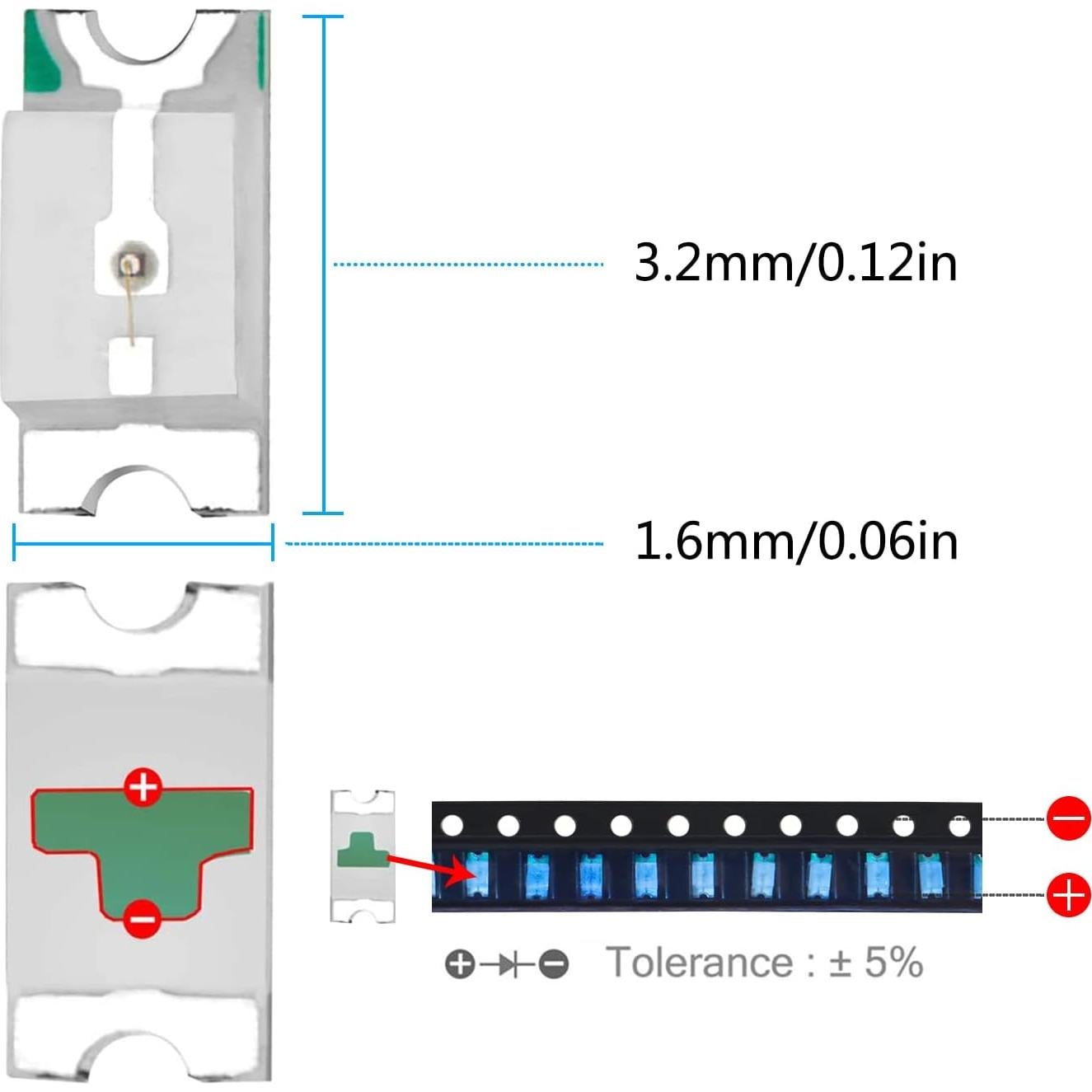 Kit de 200 Luces LED Diodo SMD 1206 Coliao 5 Colores