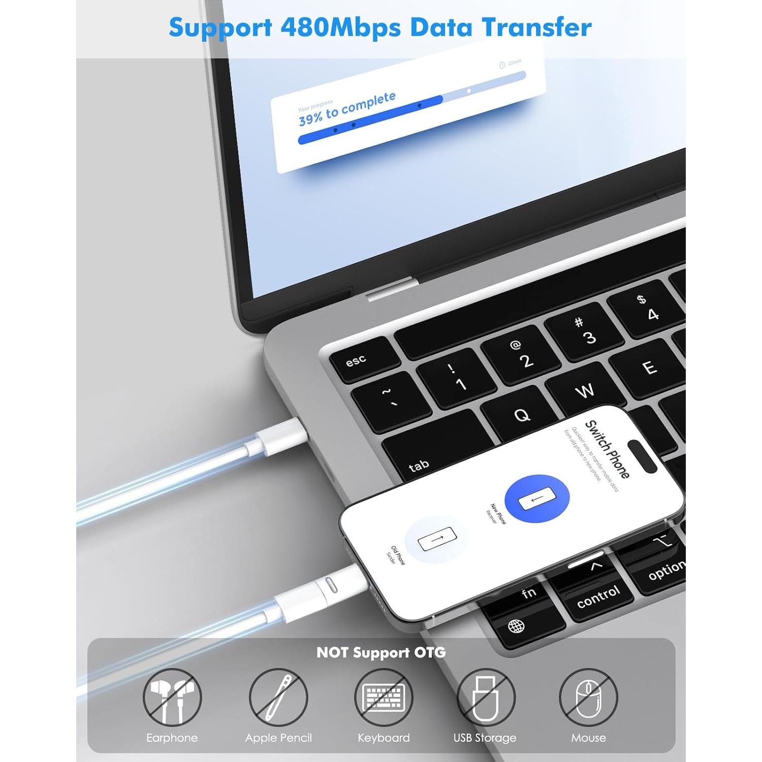 Adaptador MoKo Lightning a USB-C 2Pack Carga Rápida