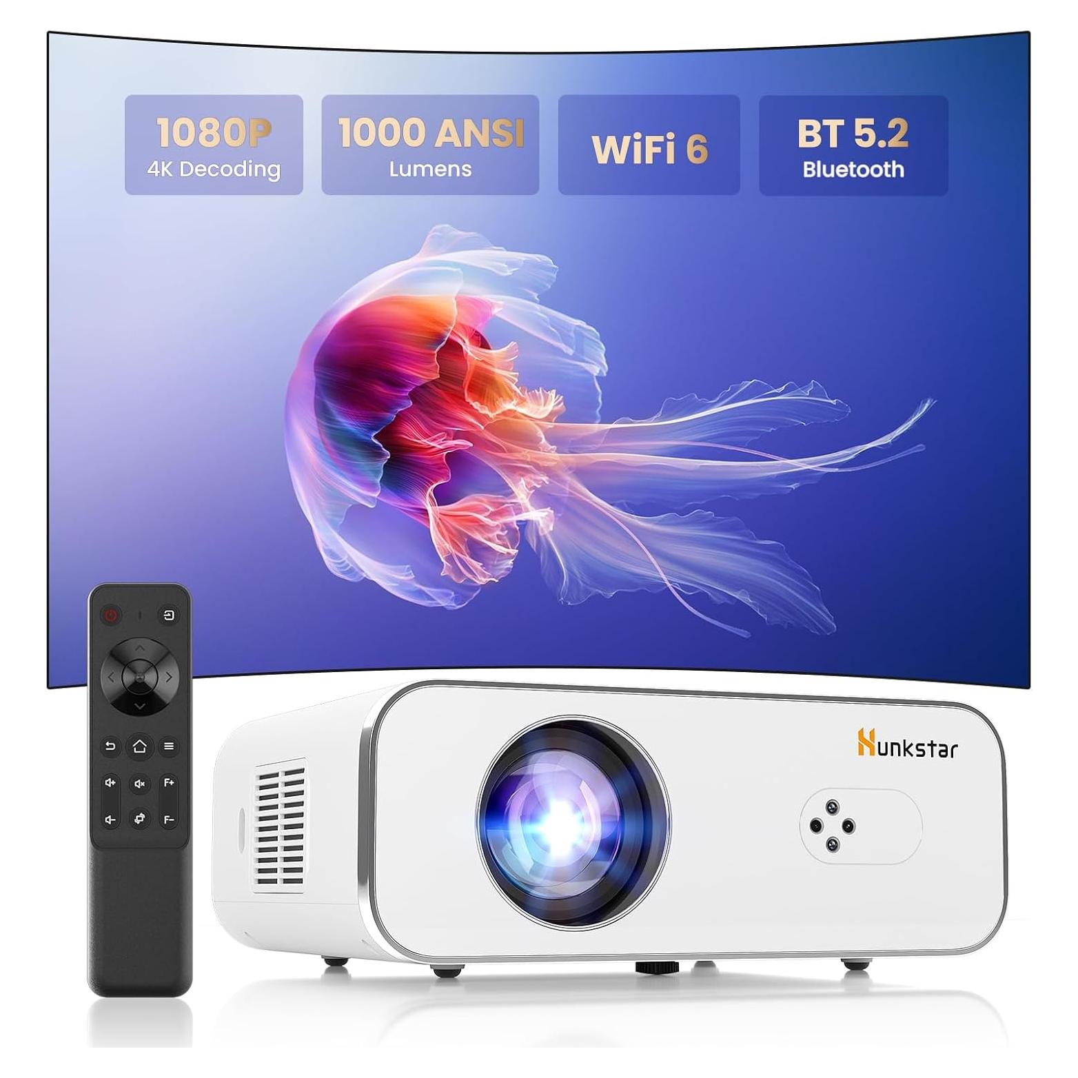 Mini Proyector HUNKSTAR 4K Wifi 6 Bluetooth 5.2 1000 ANSI