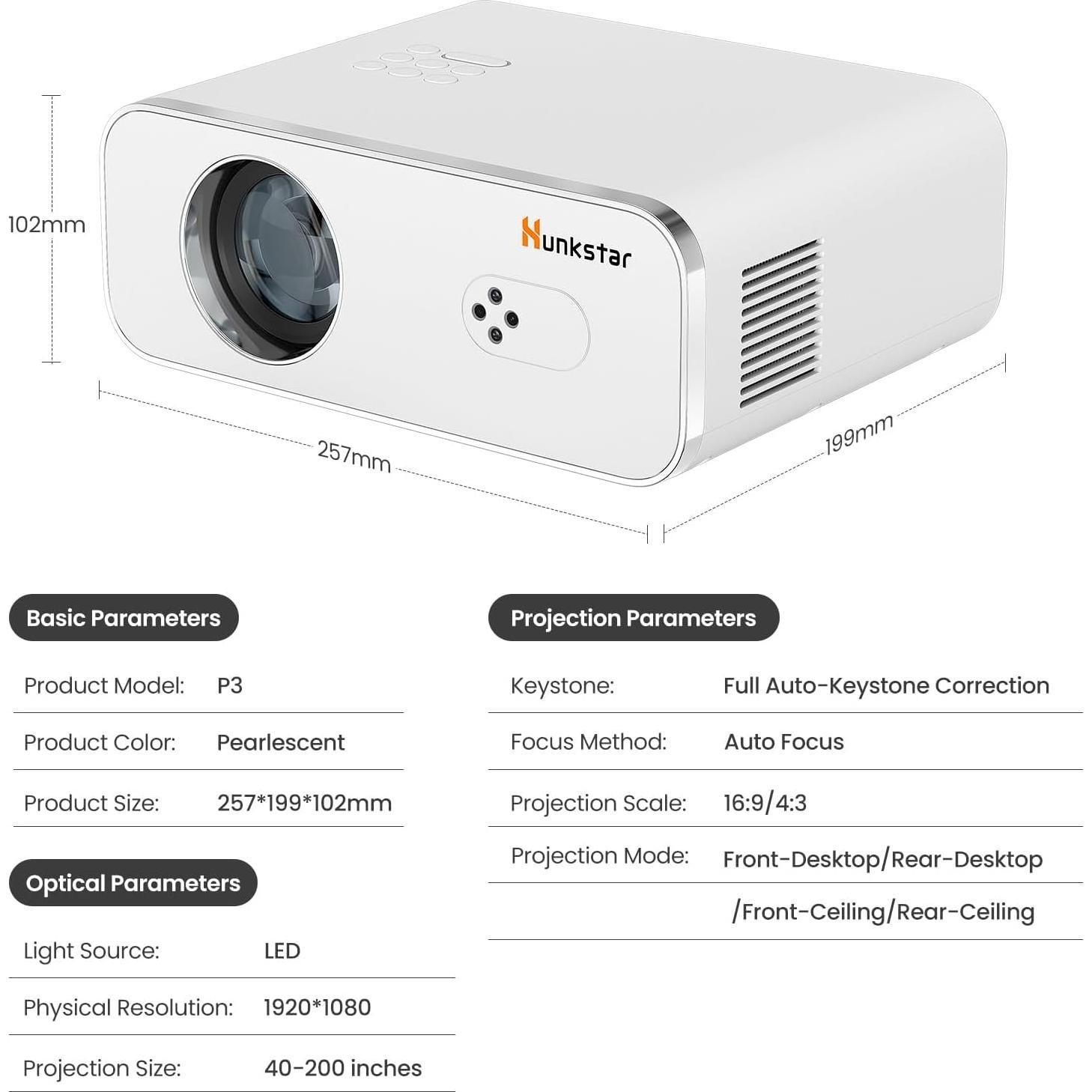 Mini Proyector HUNKSTAR 4K Wifi 6 Bluetooth 5.2 1000 ANSI