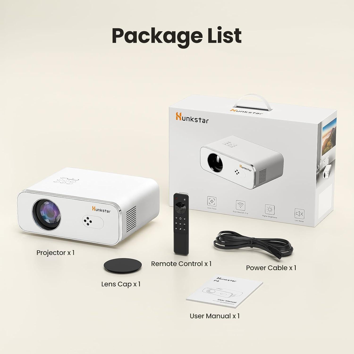 Mini Proyector HUNKSTAR 4K Wifi 6 Bluetooth 5.2 1000 ANSI