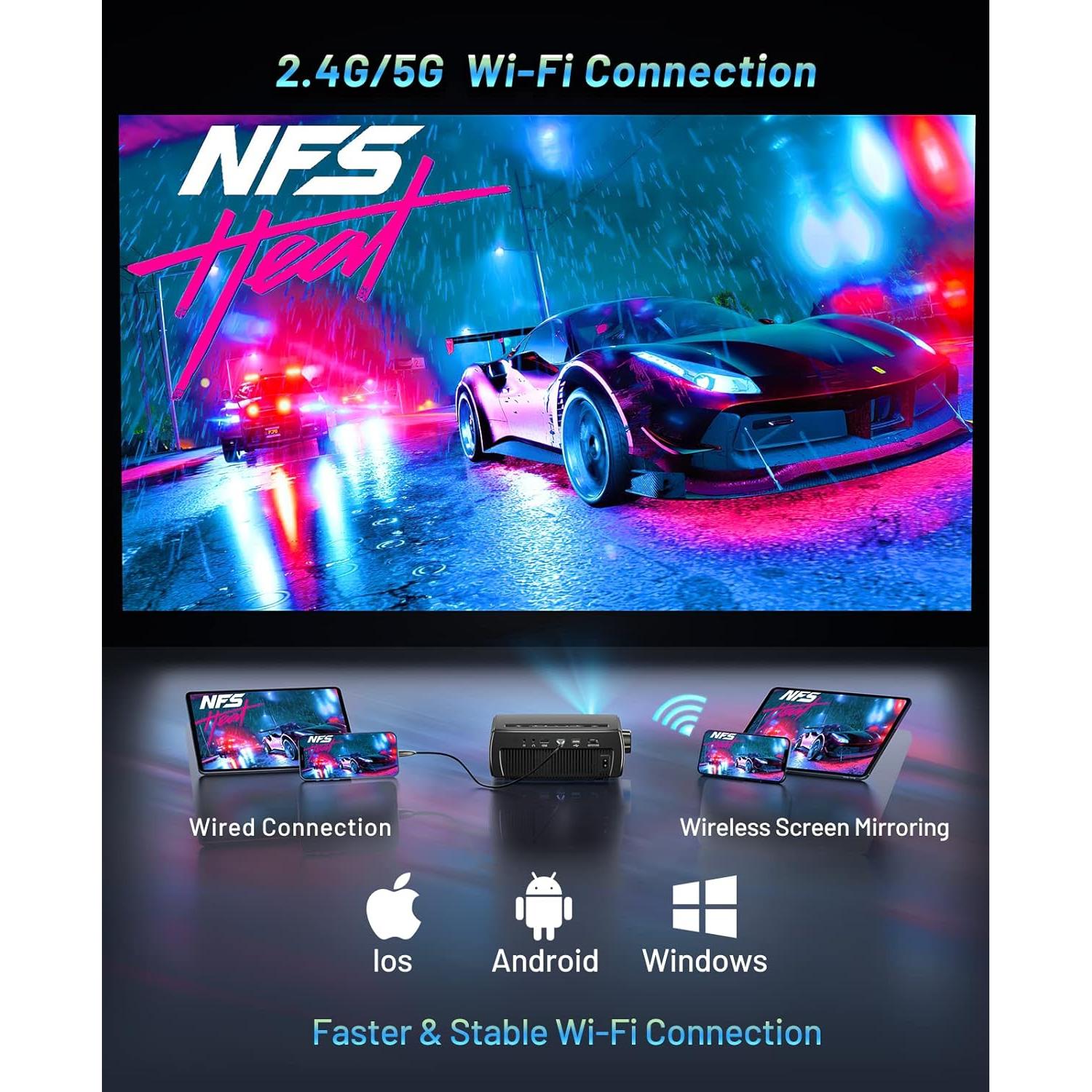 Proyector CLOKOWE 10000L Full HD 1080P WiFi Bluetooth