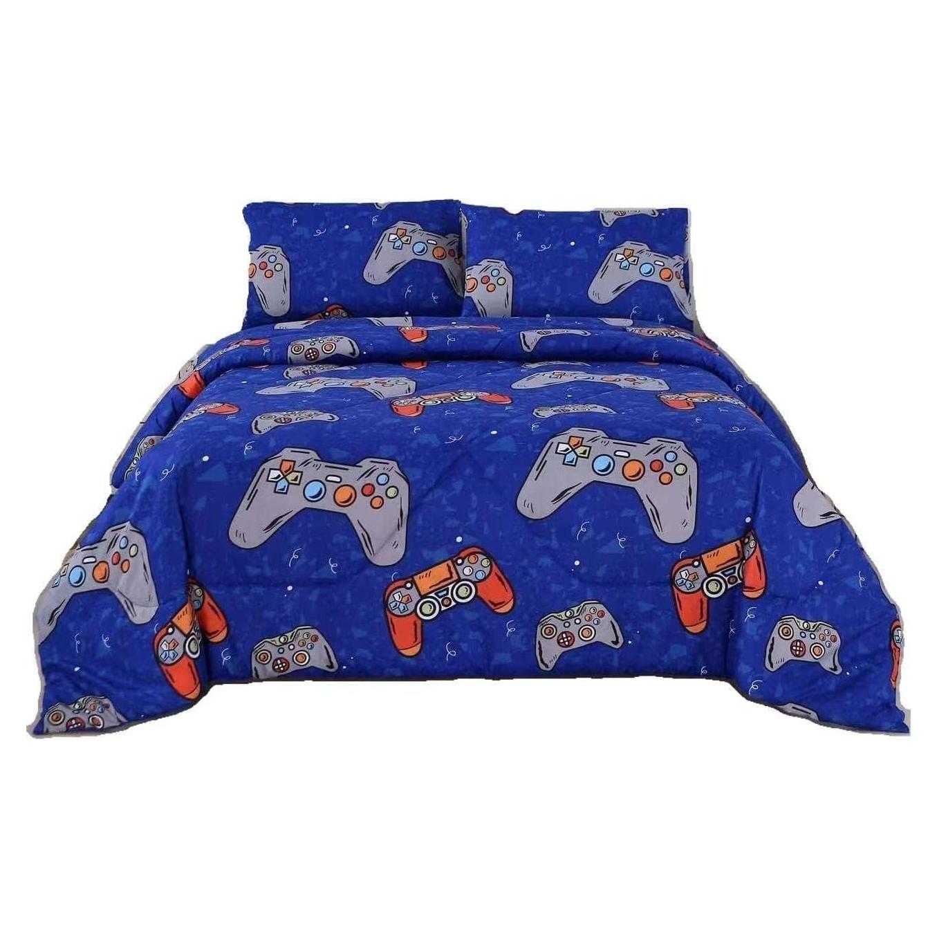 Conjunto de Edredón Twin SDIII Gamer Azul Microfibra 3 Piezas