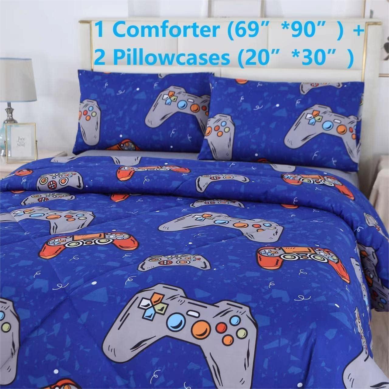 Conjunto de Edredón Twin SDIII Gamer Azul Microfibra 3 Piezas