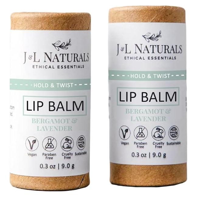 Bálsamo Labial Natural J&L Naturals - Bergamota y Lavanda, Dúo 2 Piezas