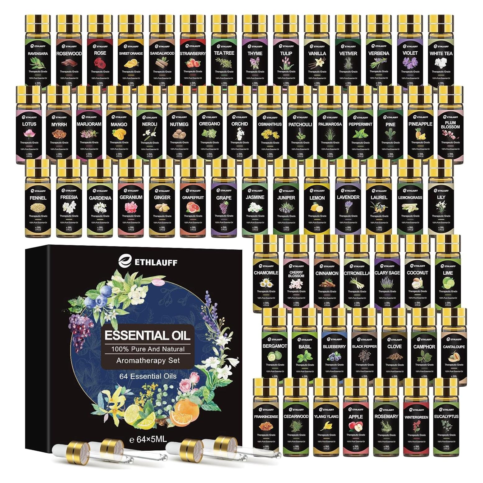 Juego de 64 Aceites Esenciales Ethlauff 4.8ml Aromaterapia