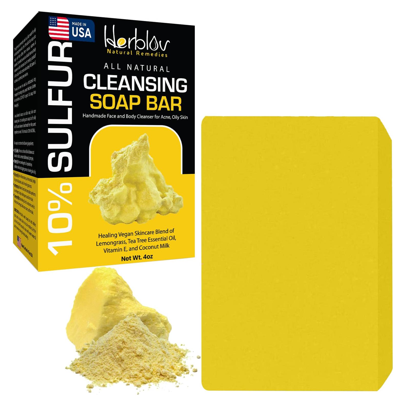 Jabón de Azufre Natural 10% Herblov para Acné y Piel Grasa