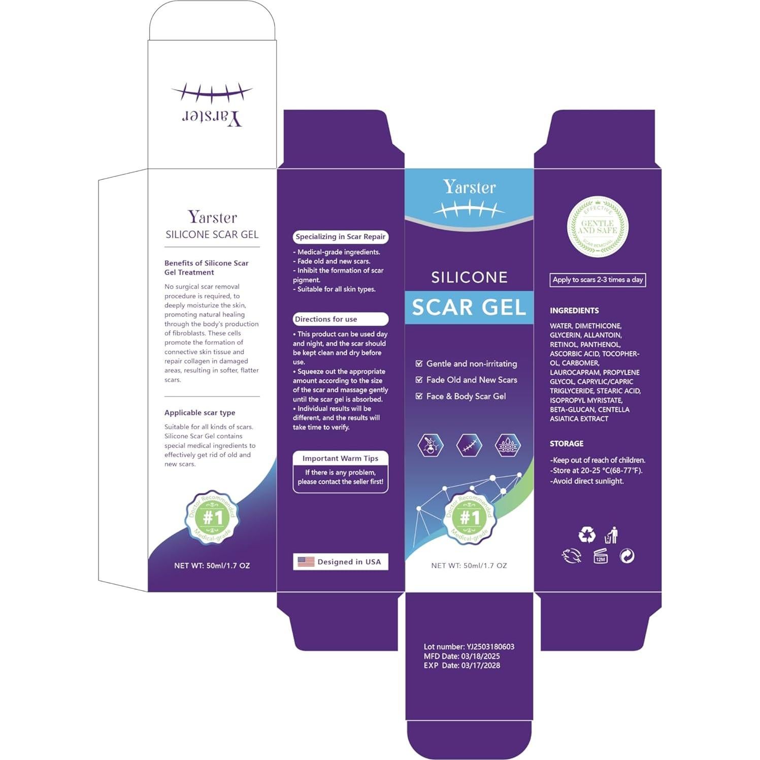 Gel de Cicatrices de Silicona Yarster 50ml - Tratamiento Avanzado